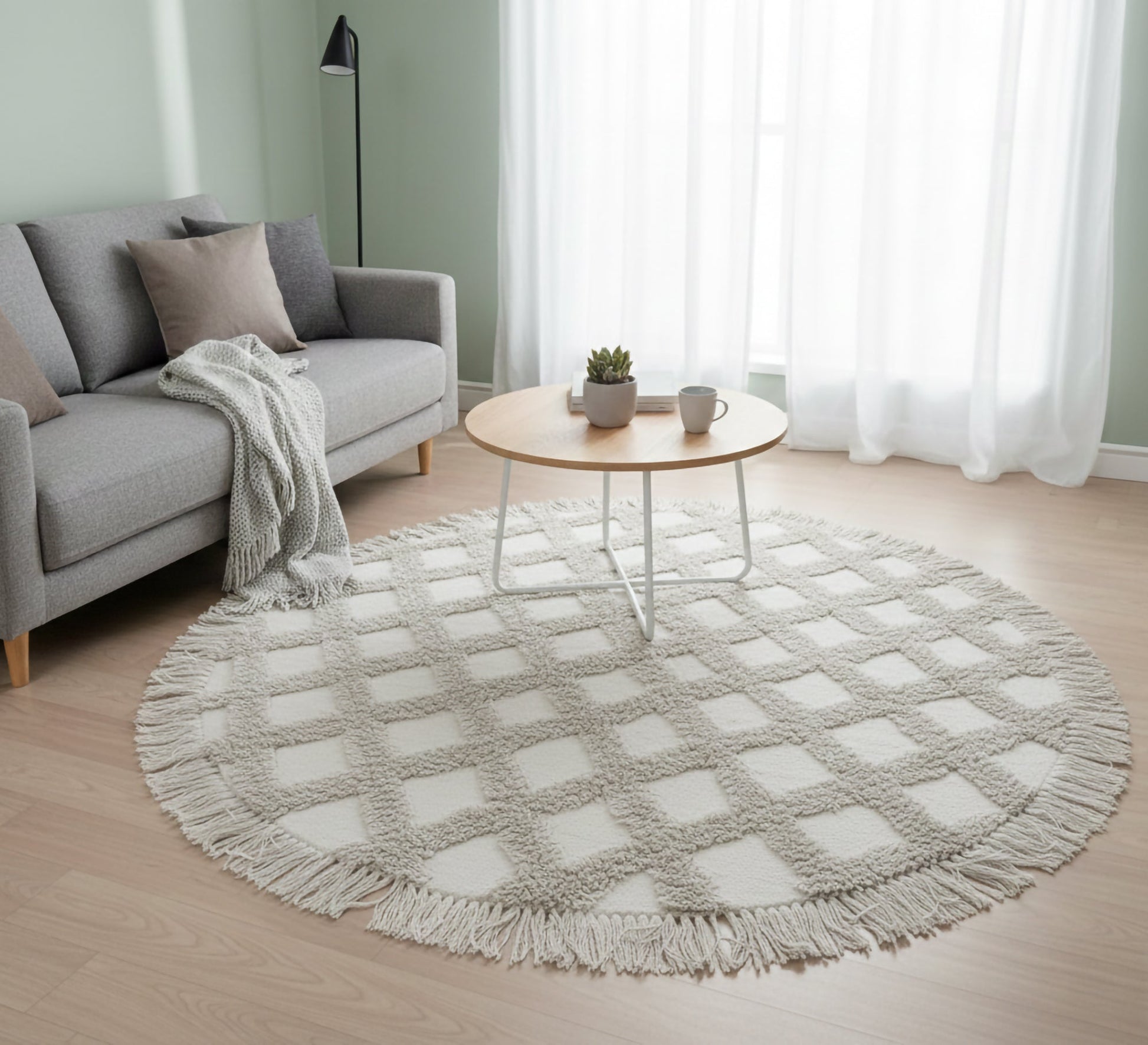 Round thick pile rug with soft diamond pattern - Vitrine Furniture - Accessories