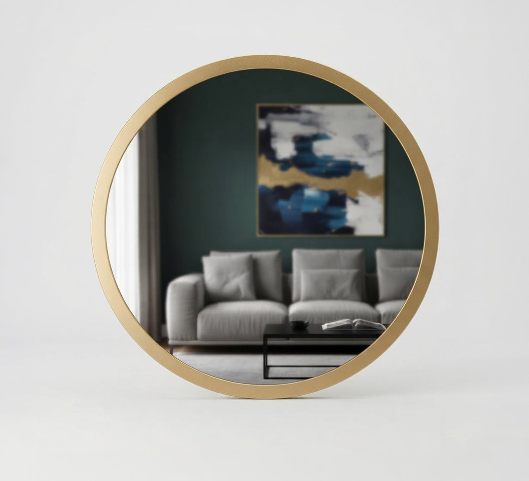 Round Wall Mirror with a Wide Gold Frame - Vitrine Furniture - Mirrors