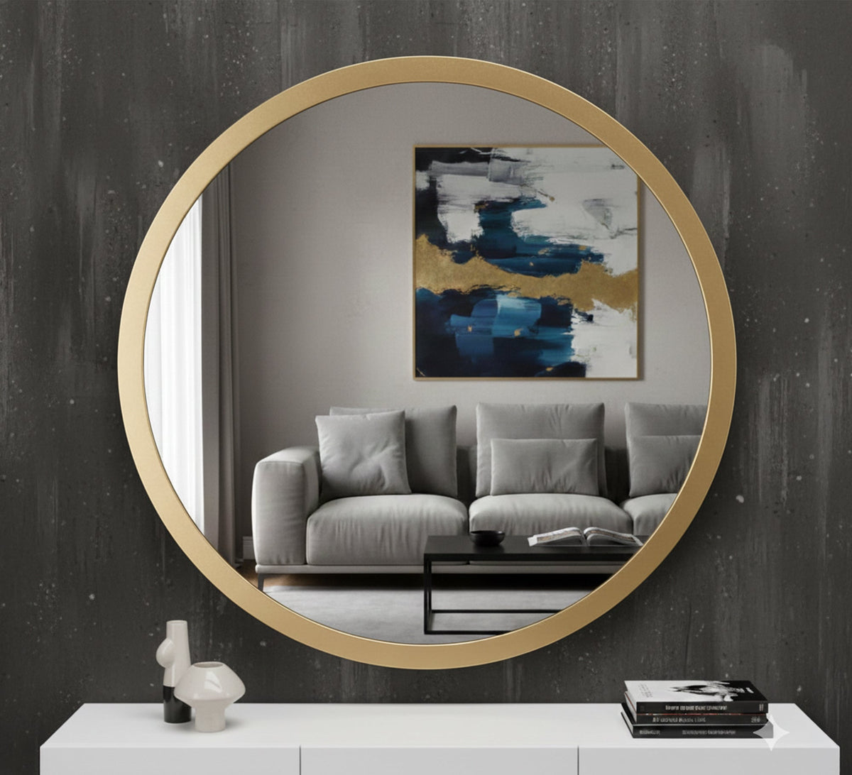 Round Wall Mirror with a Wide Gold Frame - Vitrine Furniture - Mirrors
