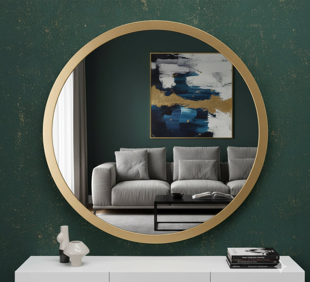 Round Wall Mirror with a Wide Gold Frame - Vitrine Furniture - Mirrors