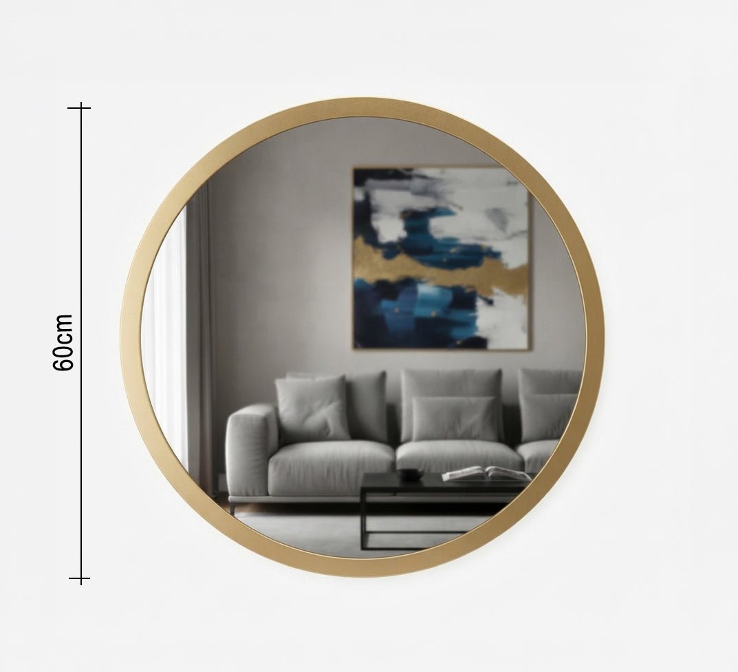 Round Wall Mirror with a Wide Gold Frame - Vitrine Furniture - Mirrors