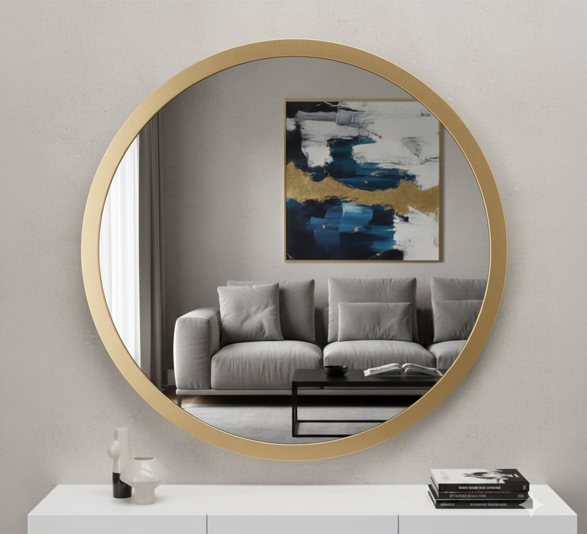 Round Wall Mirror with a Wide Gold Frame - Vitrine Furniture - Mirrors