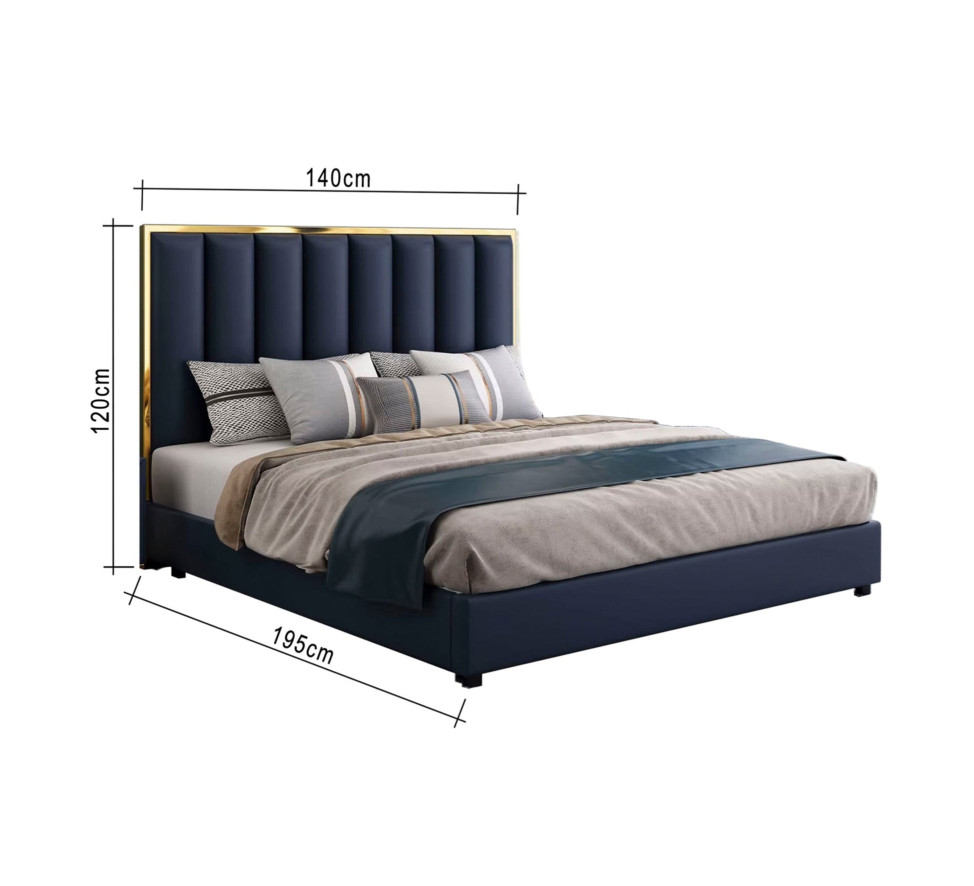 Royal blue bed with a gold headboard - Vitrine Furniture - Furniture