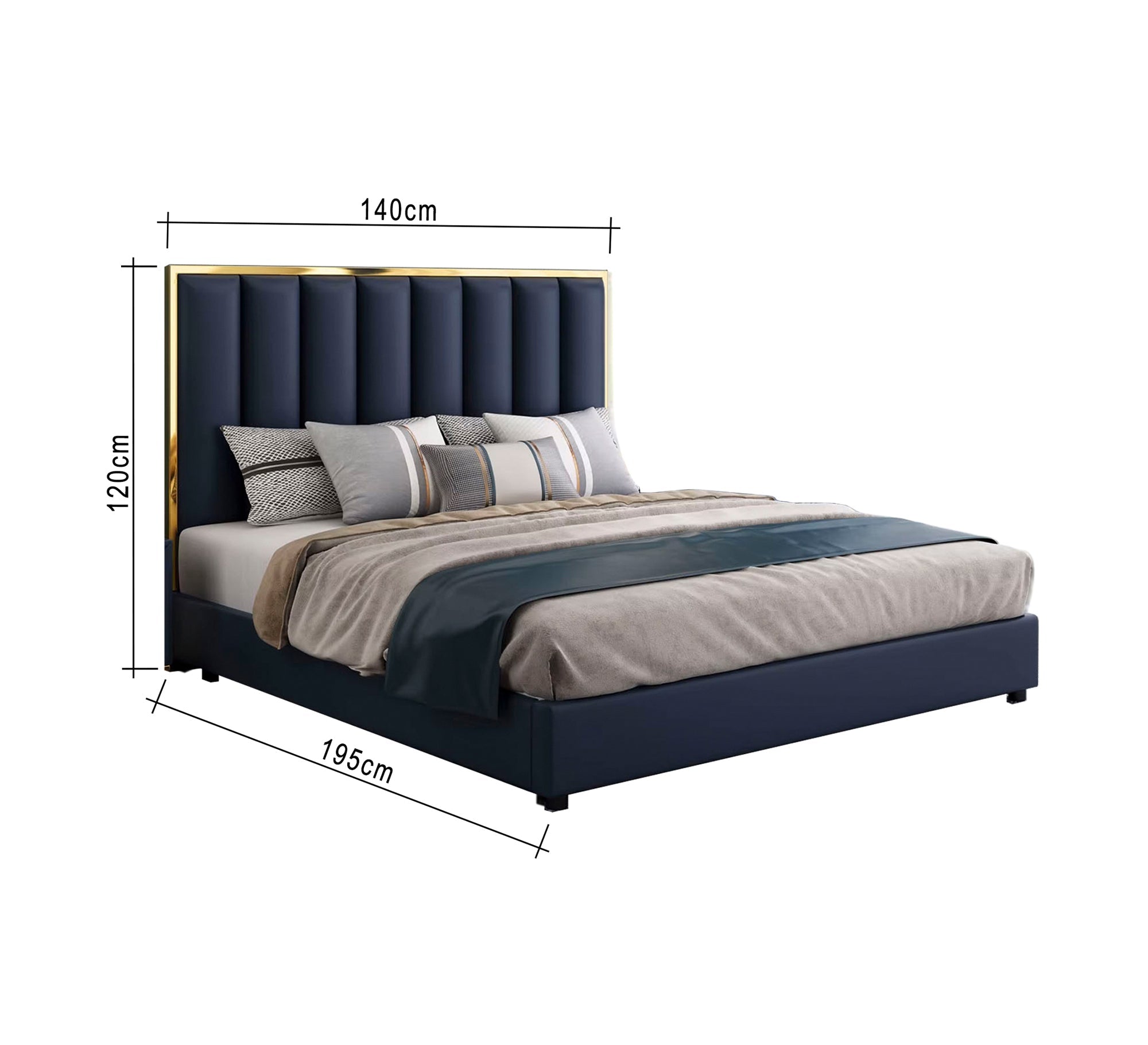 Royal blue bed with a gold headboard - Vitrine Furniture - Furniture