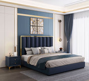 Royal blue bed with a gold headboard - Vitrine Furniture - Furniture