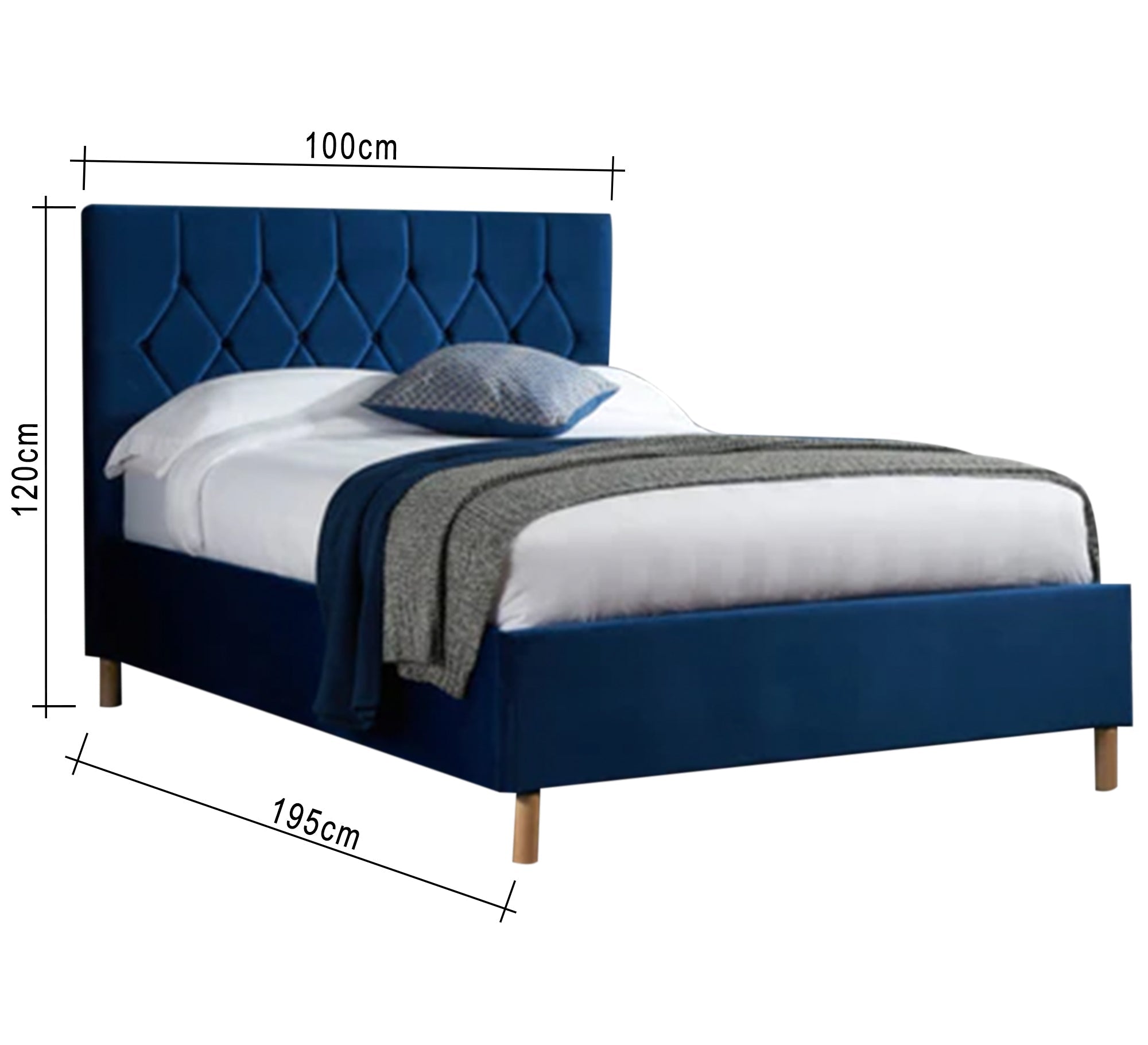 Royal blue bed with wooden legs - Vitrine Furniture - Furniture