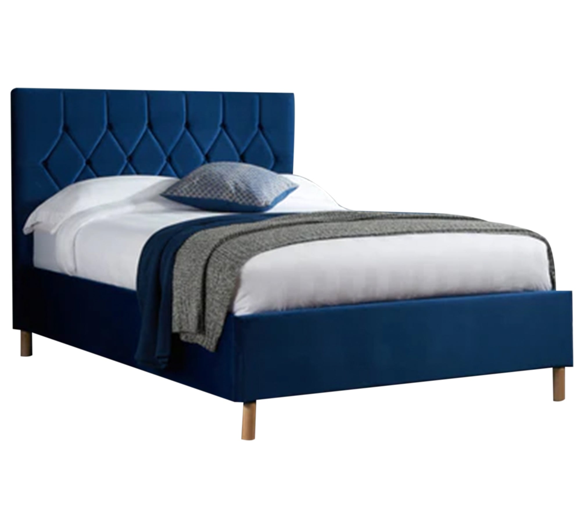 Royal blue bed with wooden legs - Vitrine Furniture - Furniture