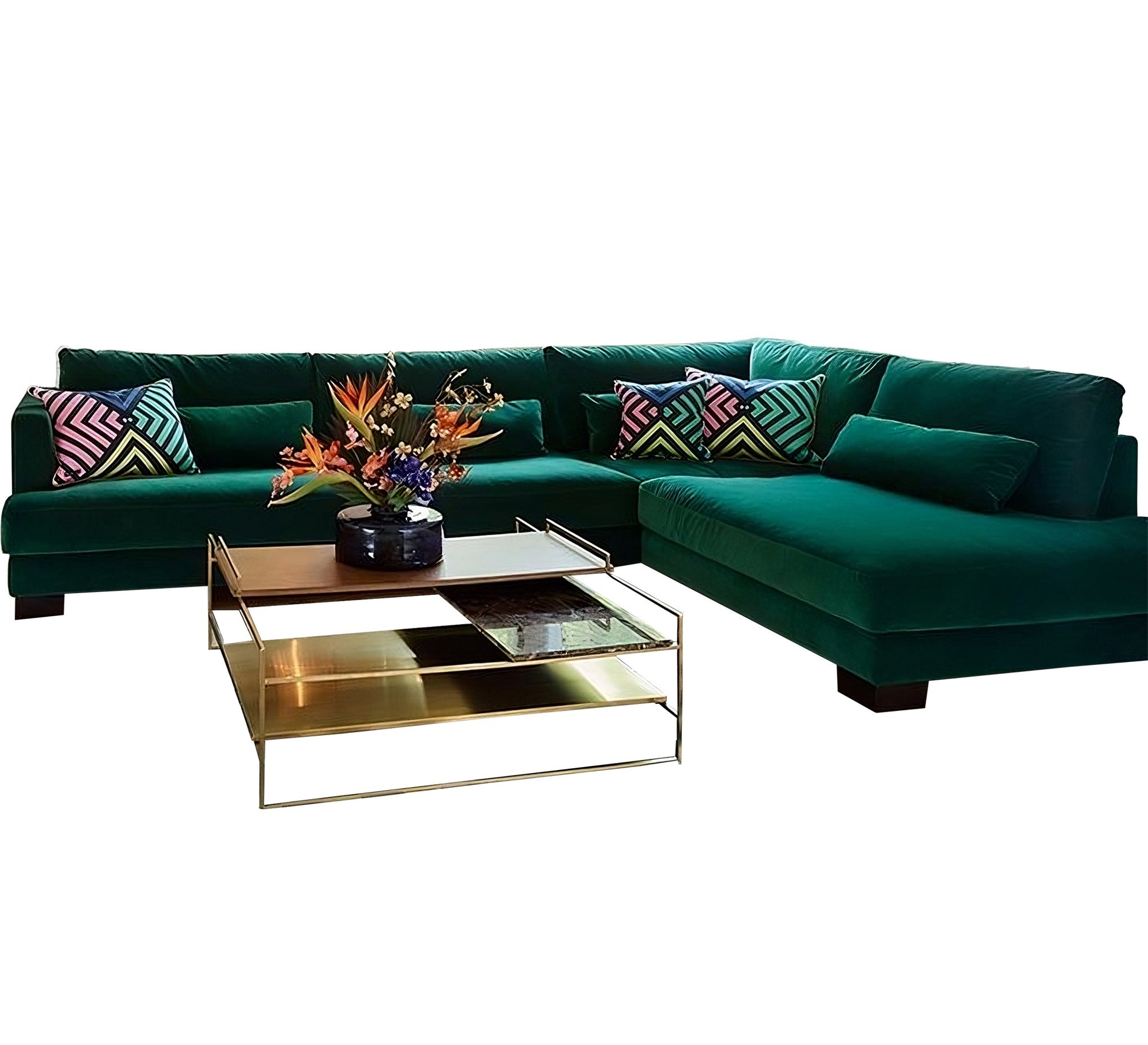 Royal green L - shape corner - Vitrine Furniture - Furniture