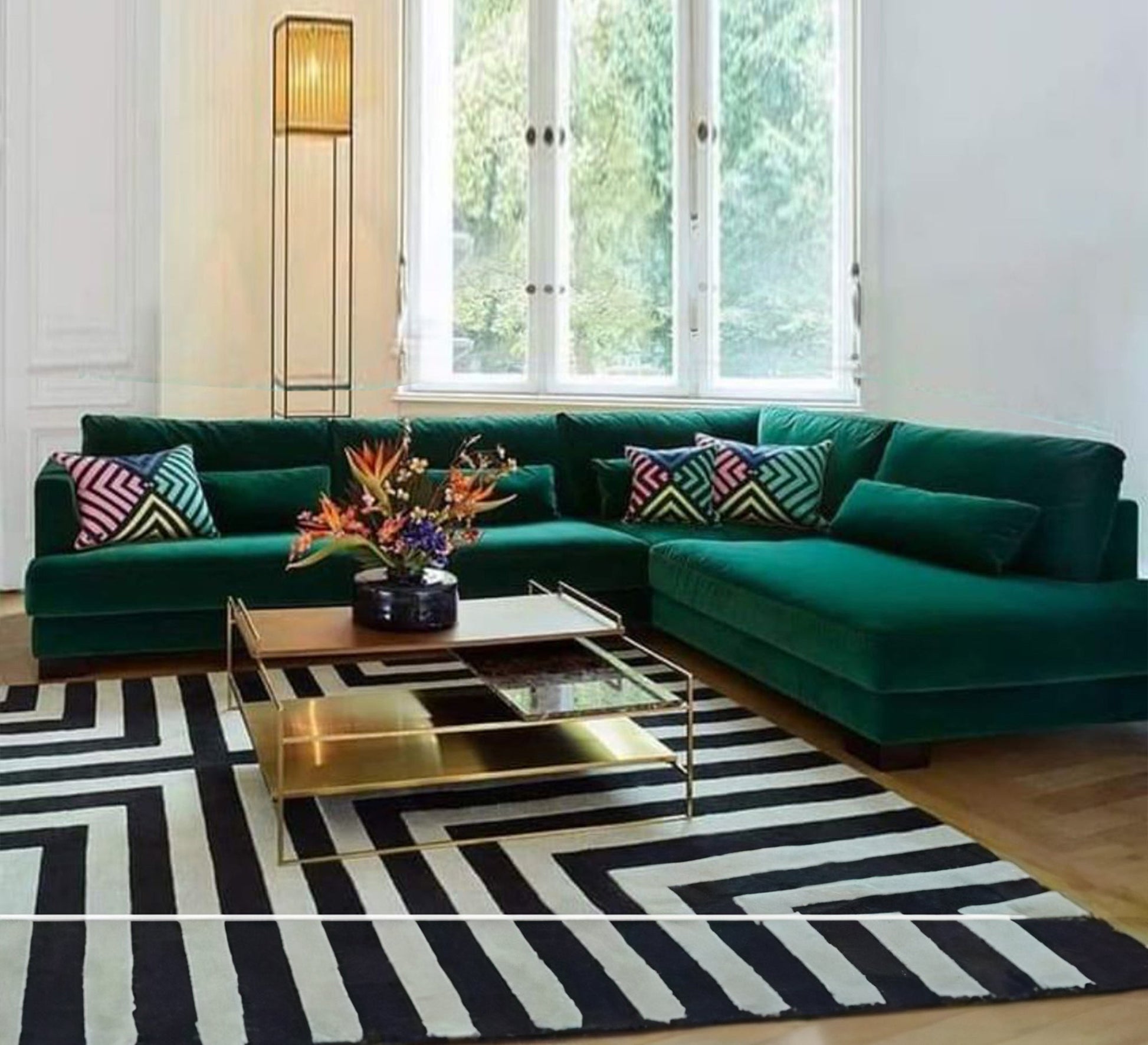 Royal green L - shape corner - Vitrine Furniture - Furniture