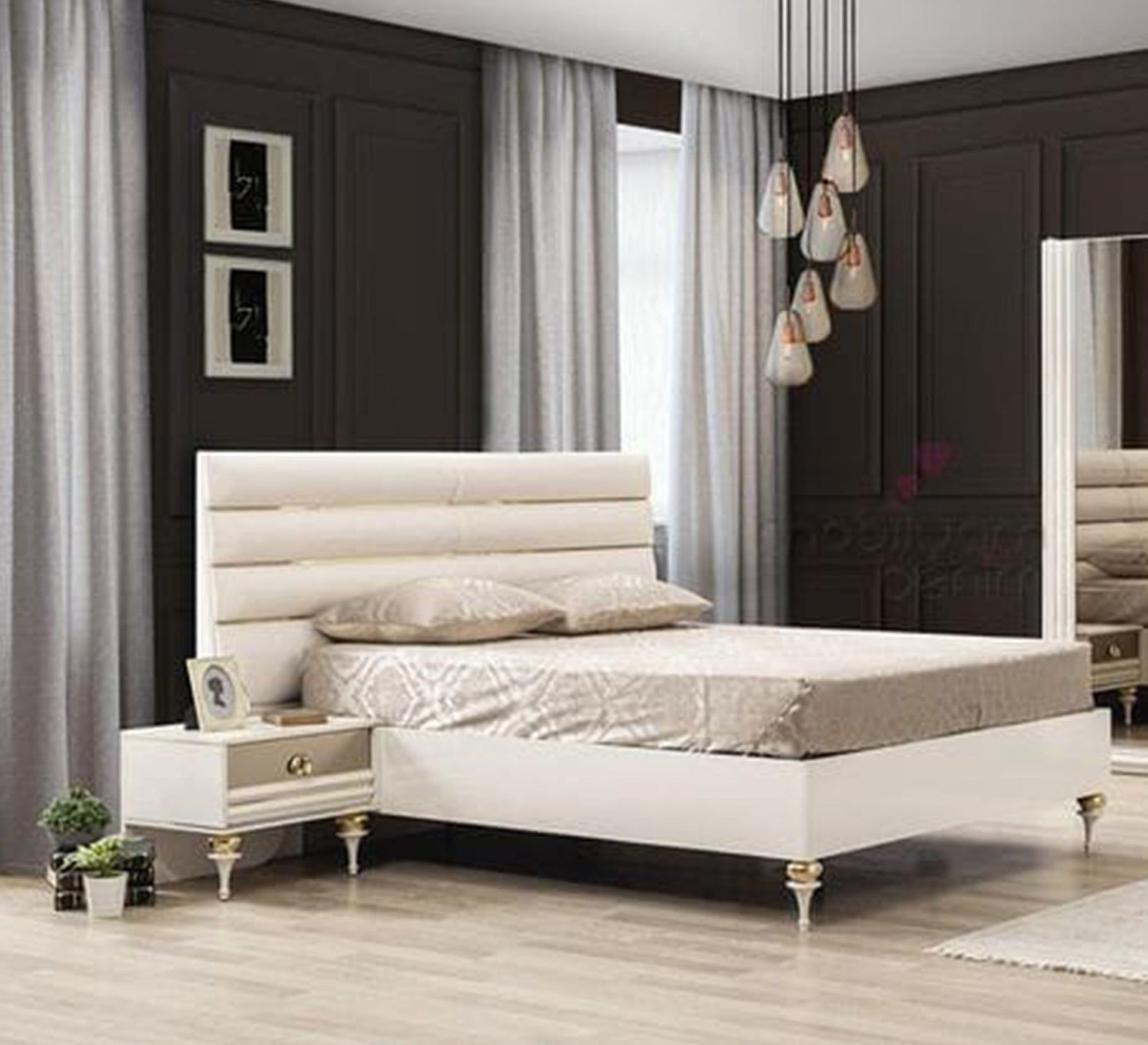 Royal off - white bed with graceful legs - Vitrine Furniture - Furniture