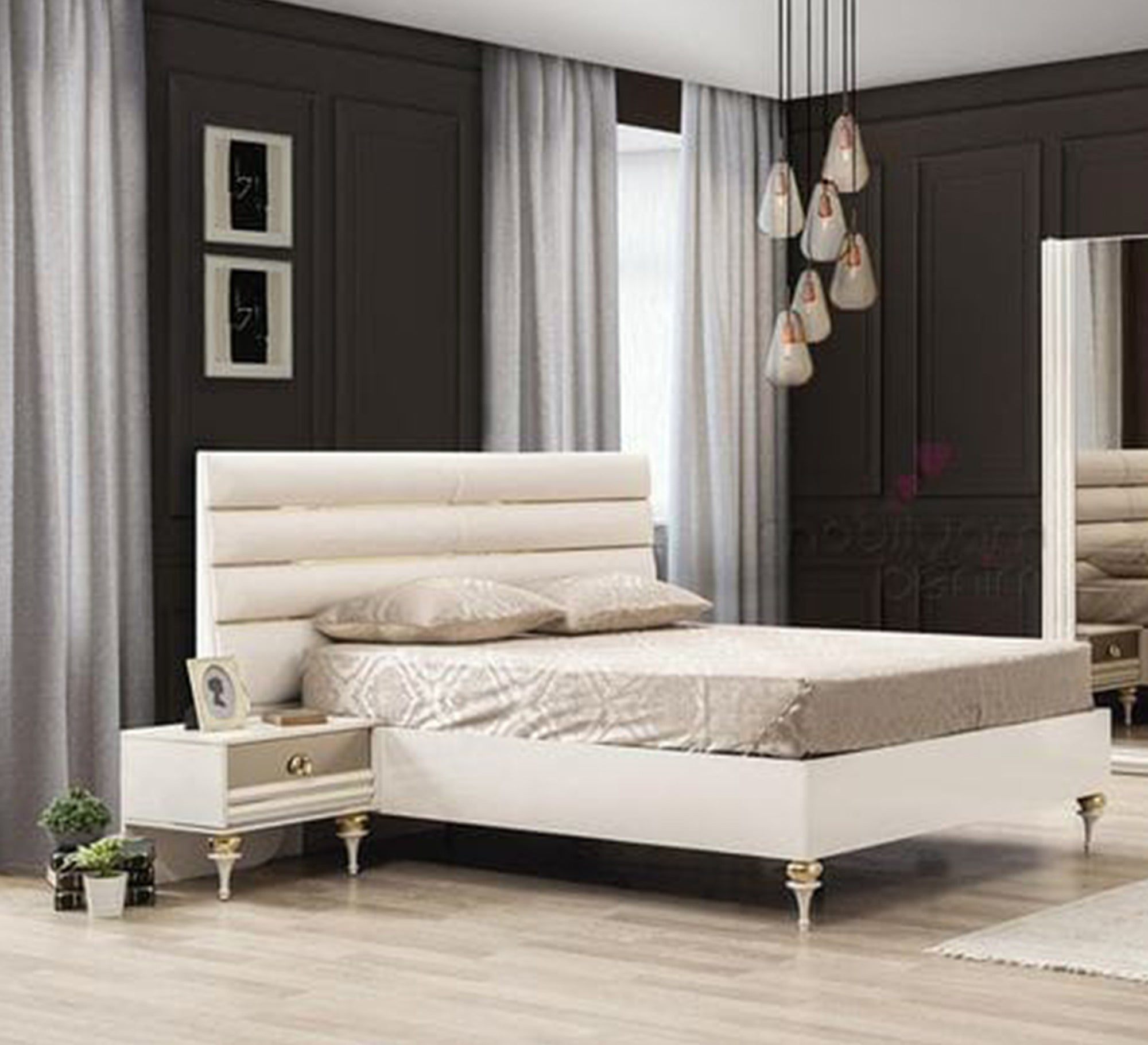 Royal off - white bed with graceful legs - Vitrine Furniture - Furniture