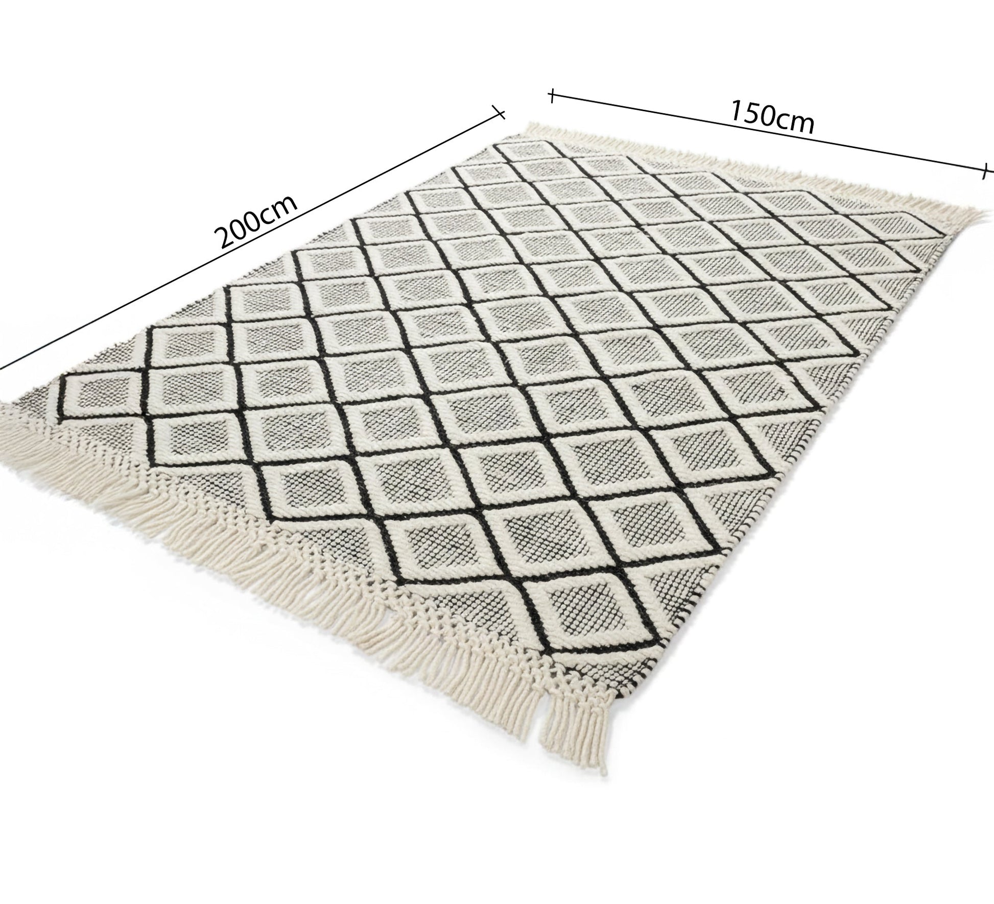 Rug with interlocking diamond pattern and long fringe - Vitrine Furniture - Accessories