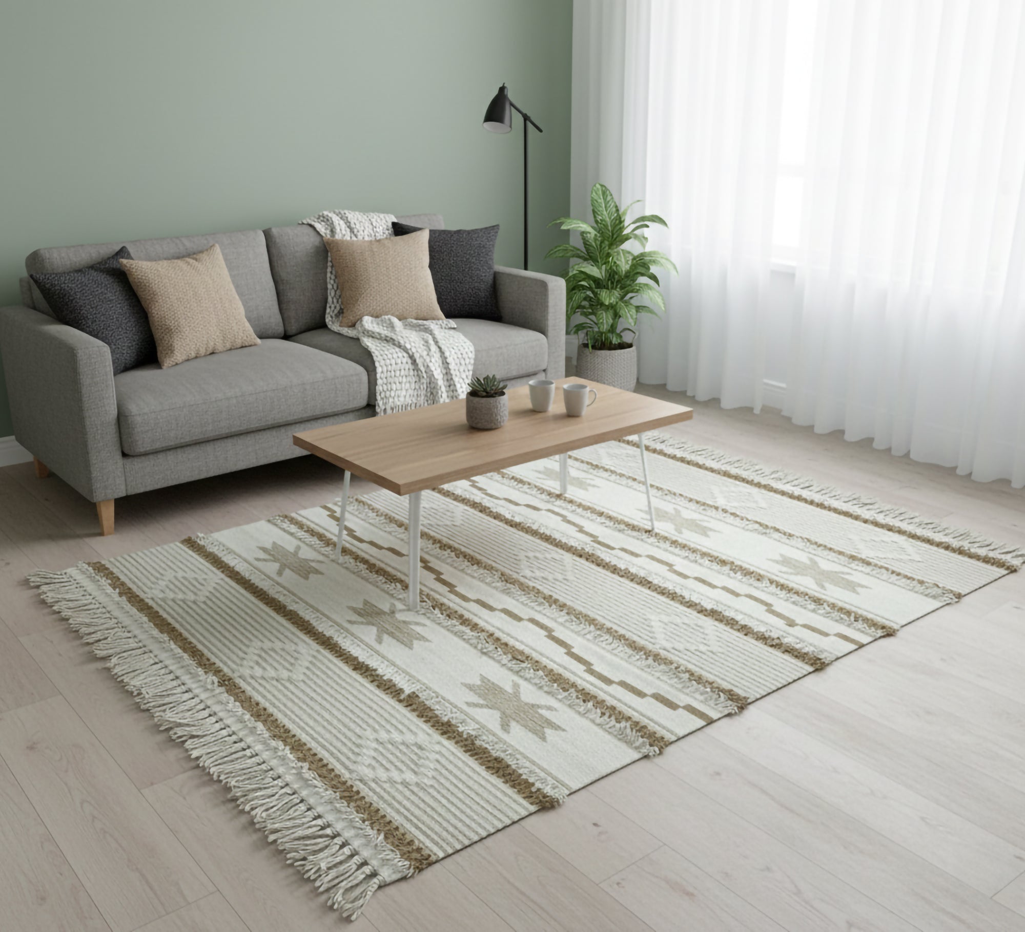 Rug with parallel vertical lines and star patterns - Vitrine Furniture - Accessories