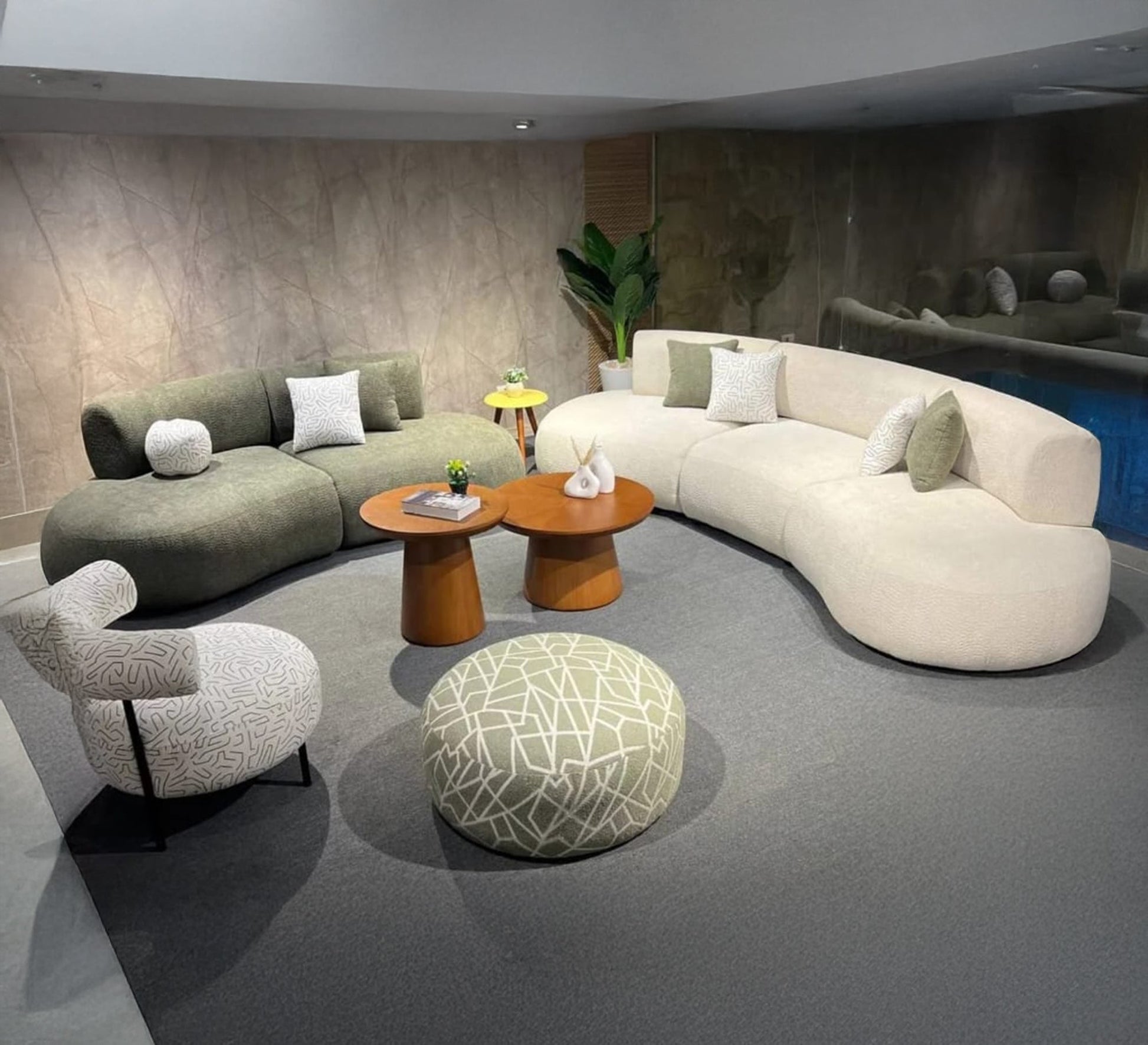 Seating set consisting of two sofas and a chair with an elegant pouf - Vitrine Furniture - Furniture