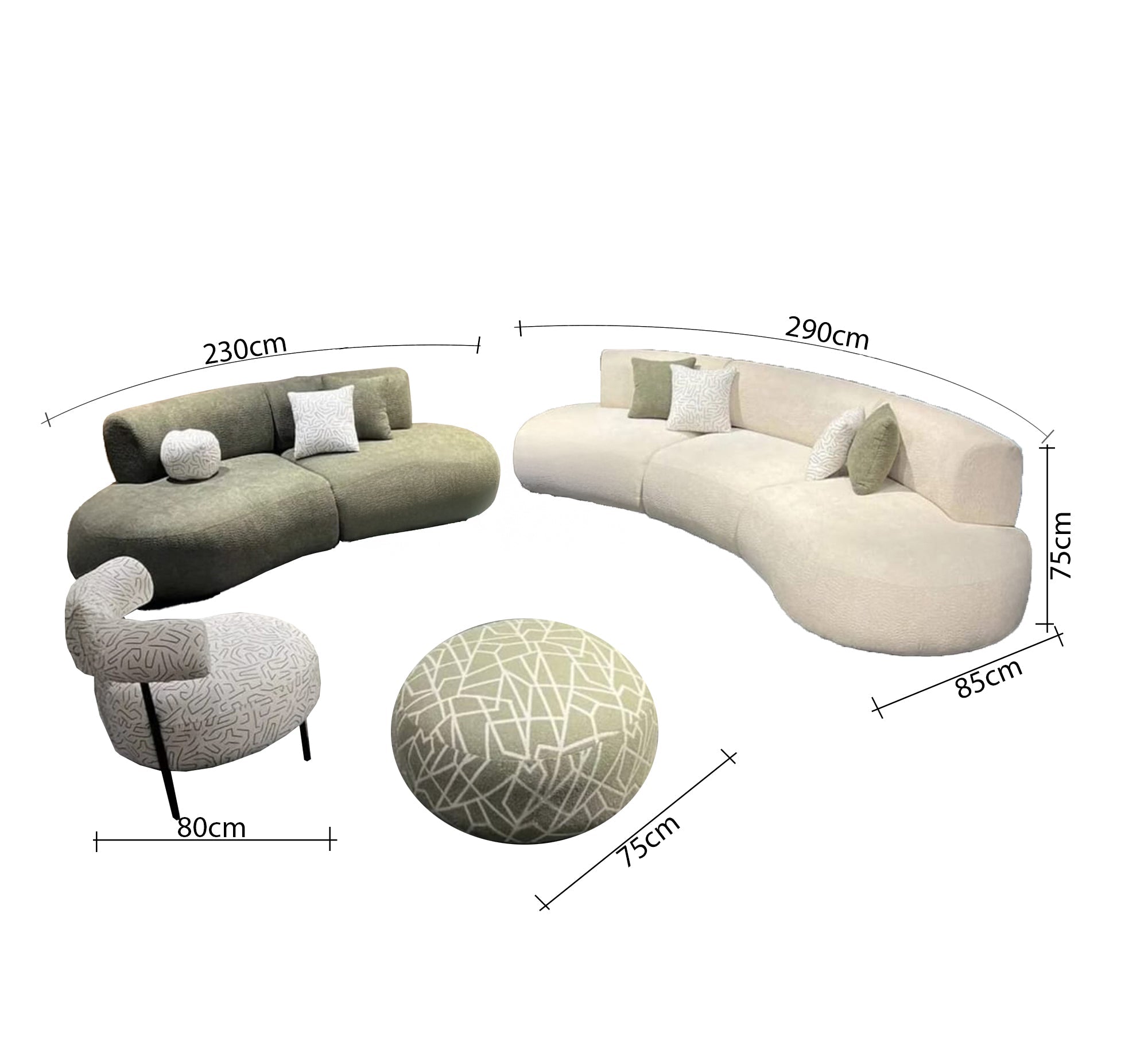 Seating set consisting of two sofas and a chair with an elegant pouf - Vitrine Furniture - Furniture