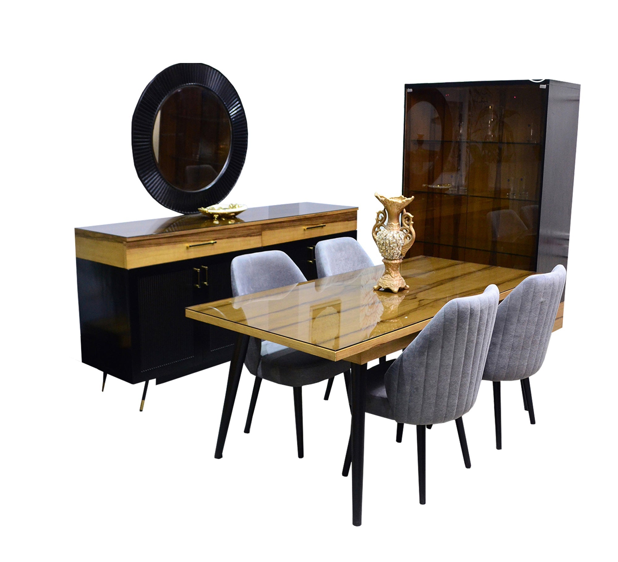 Semi - Classic Dark Brown Dining Charm - Vitrine Furniture - Sets