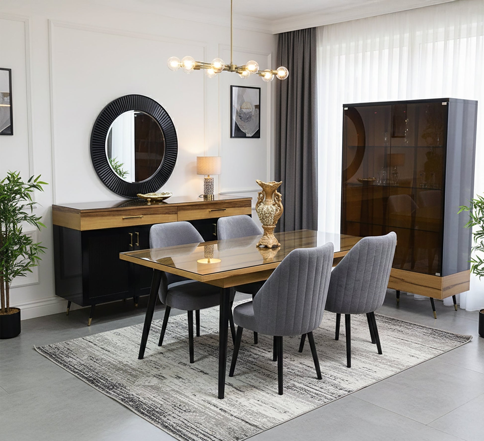 Semi - classic dining room, beige and black - Vitrine Furniture - Sets
