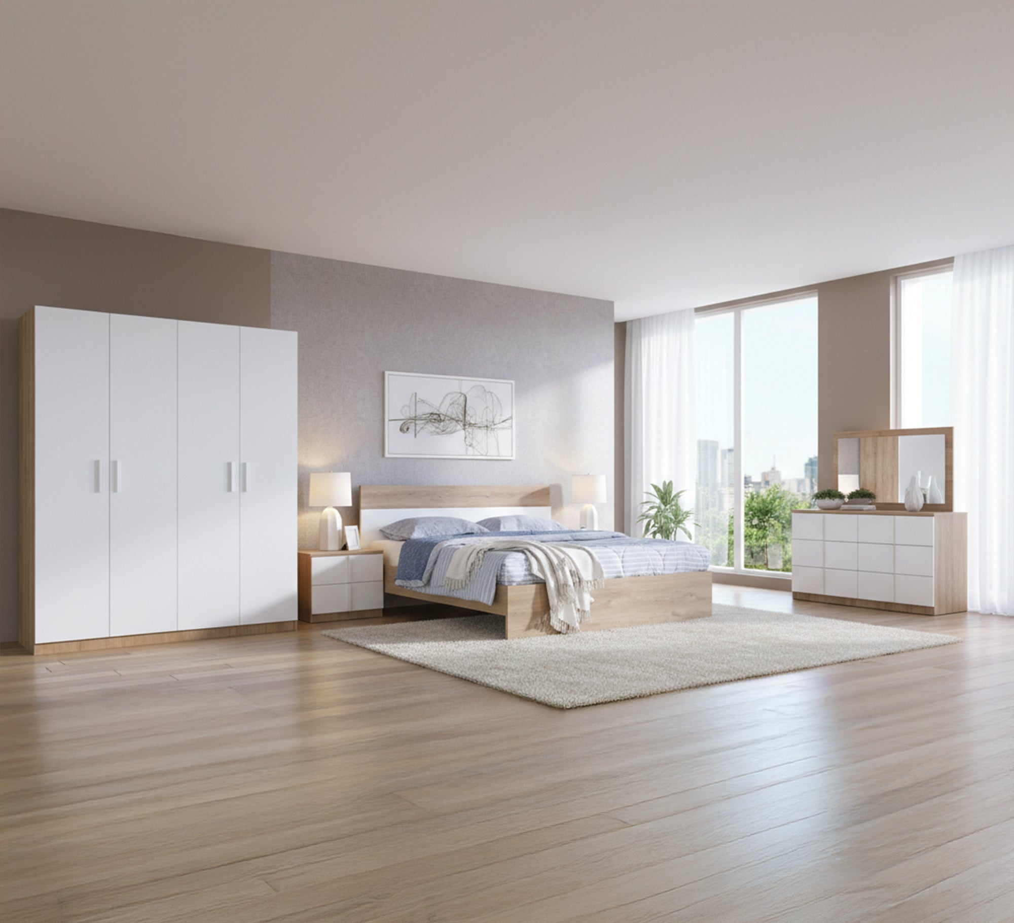 Serenity Spaces: White & Brown Wooden Master Bedroom - Vitrine Furniture - Bed Sets