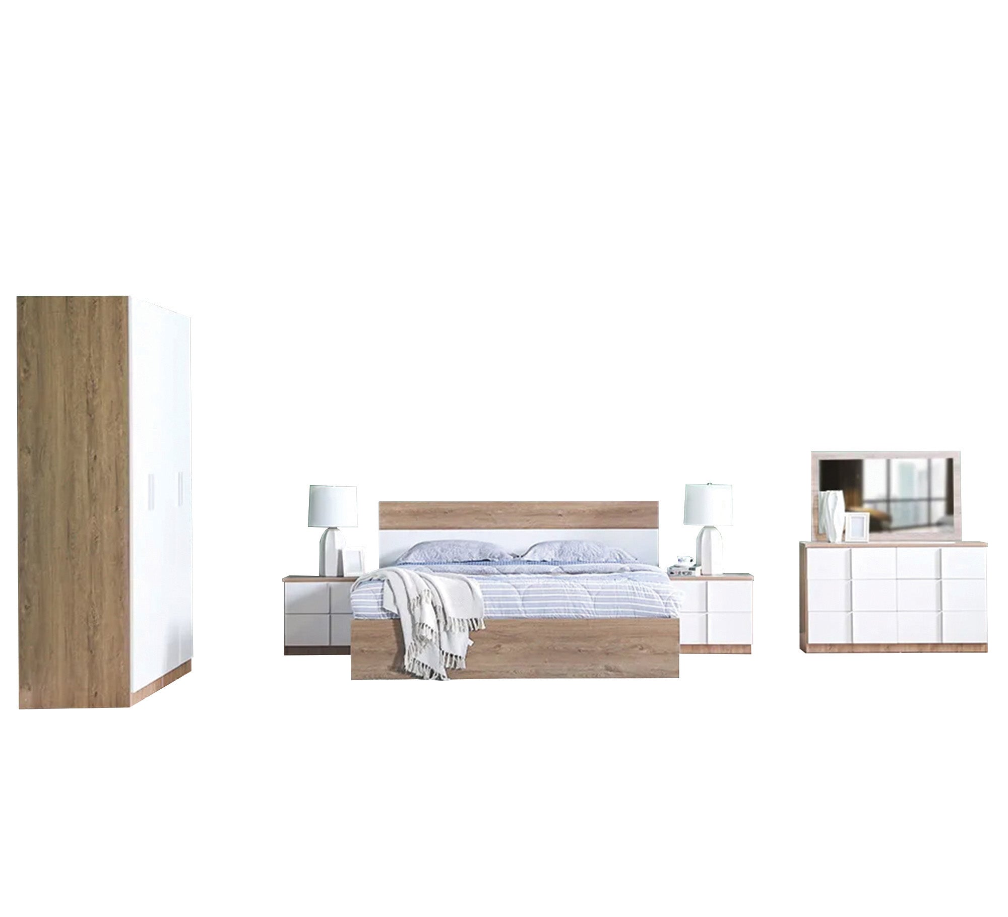 Serenity Spaces: White & Brown Wooden Master Bedroom - Vitrine Furniture - Bed Sets
