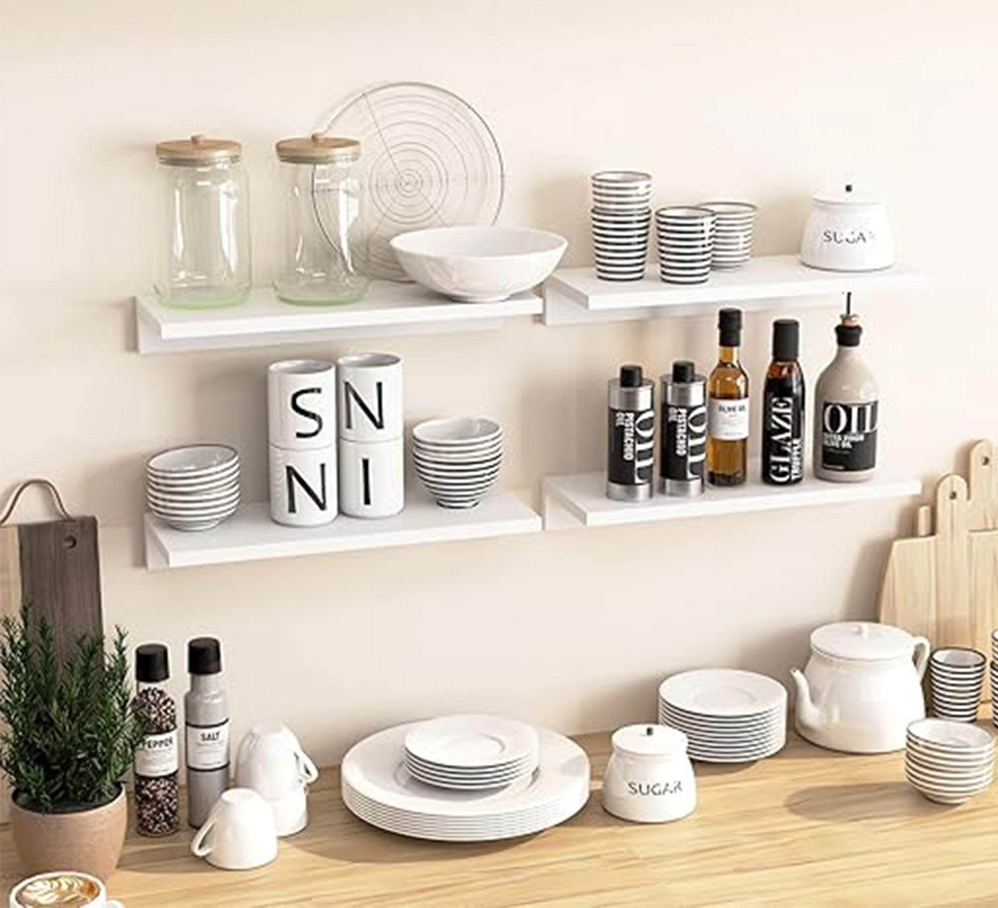 Set of 2 Floating MDF Wall Shelves - Vitrine Furniture - Décor