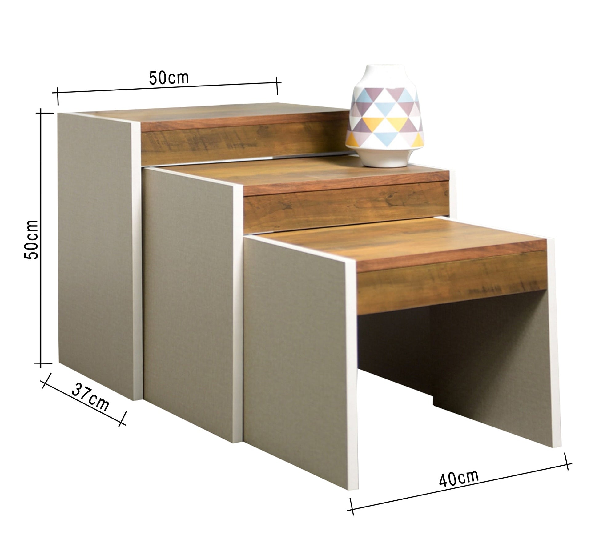 Set of 3 nested tables in beige and white - Vitrine Furniture - Furniture