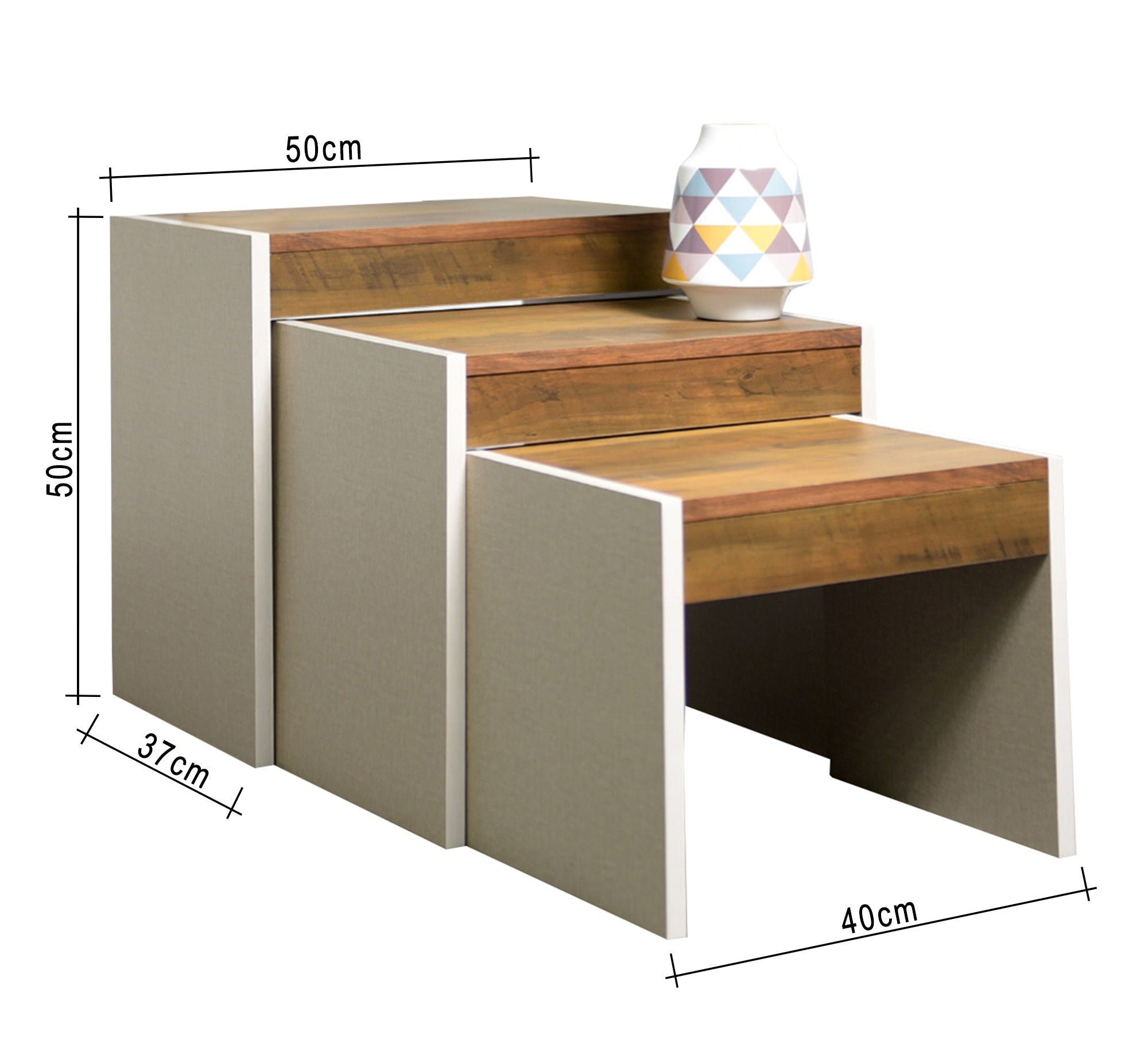 Set of 3 nested tables in beige and white - Vitrine Furniture - Furniture