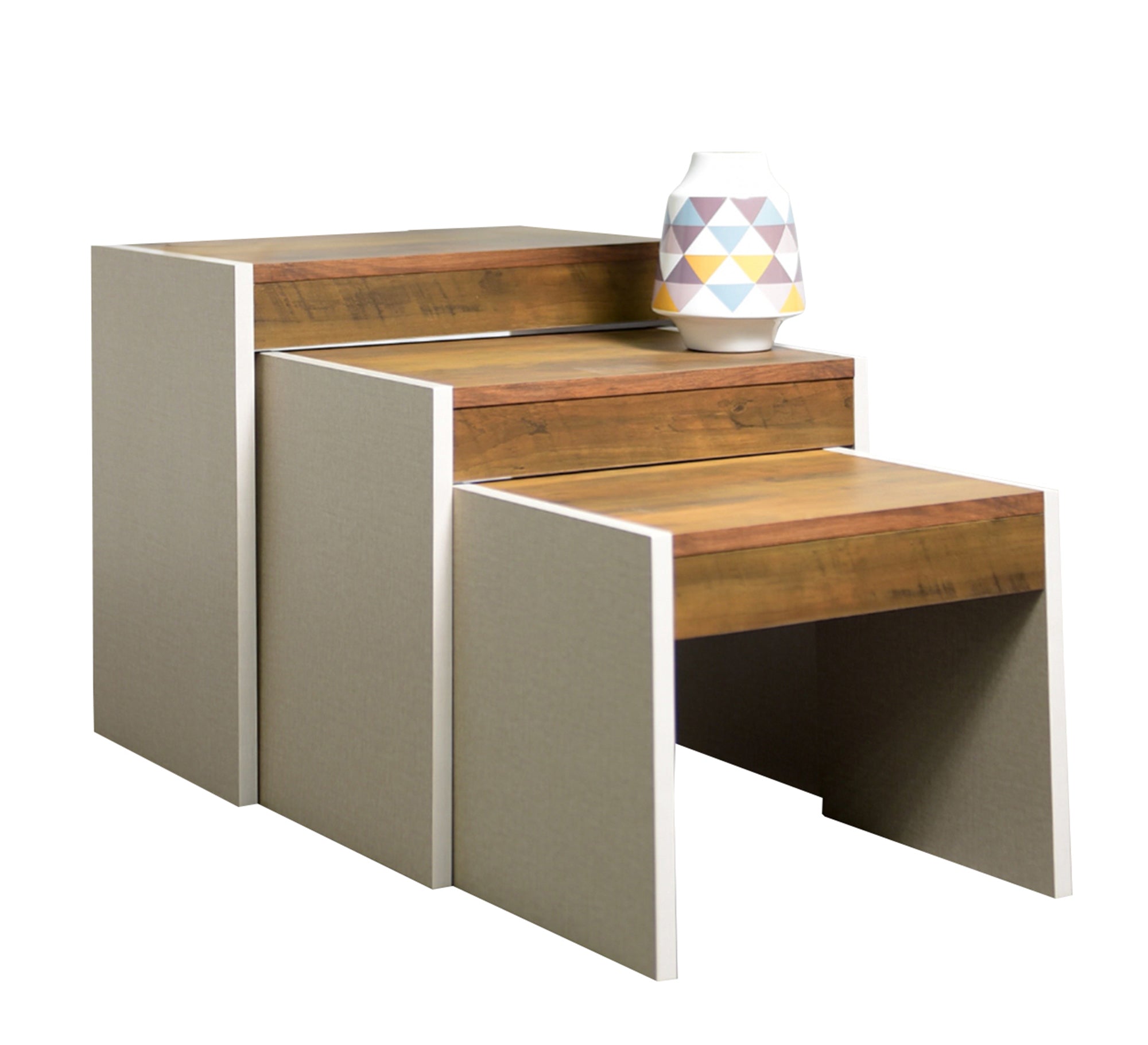 Set of 3 nested tables in beige and white - Vitrine Furniture - Furniture