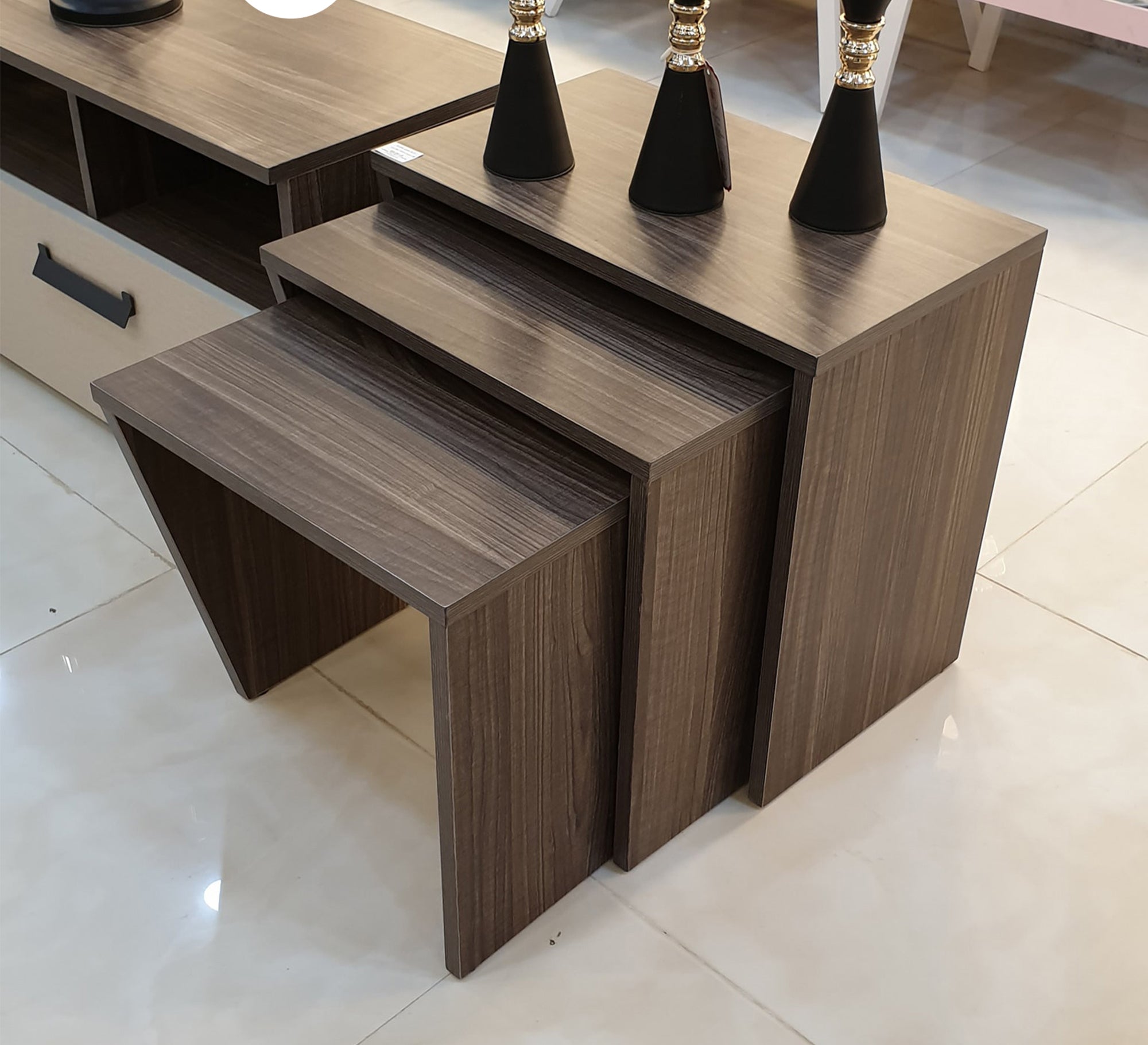 Set of 3 Nesting Tables, Brown Wood - Vitrine Furniture - Furniture