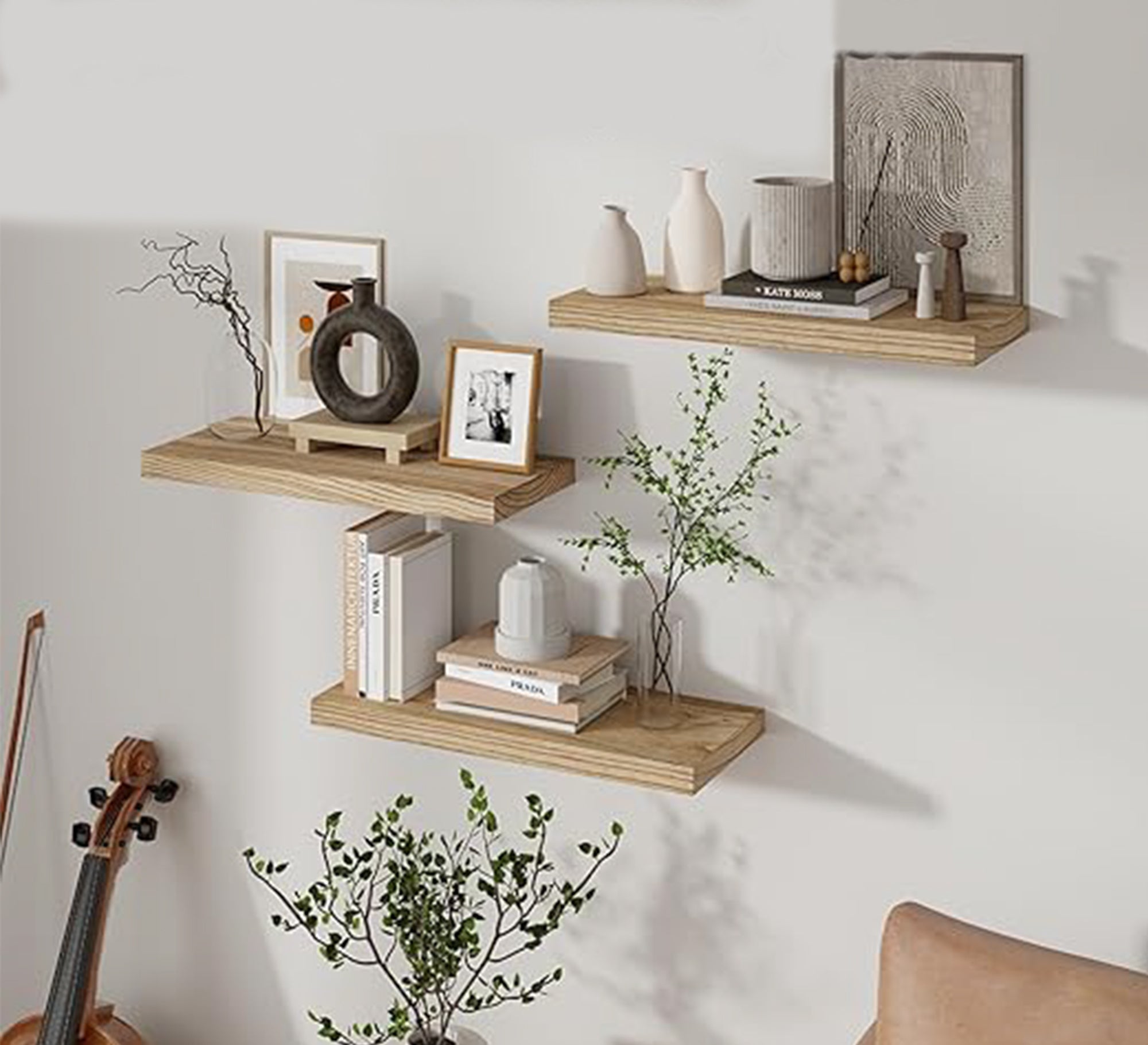 Set of Floating Swedish Wood Wall Shelves - Vitrine Furniture - Décor