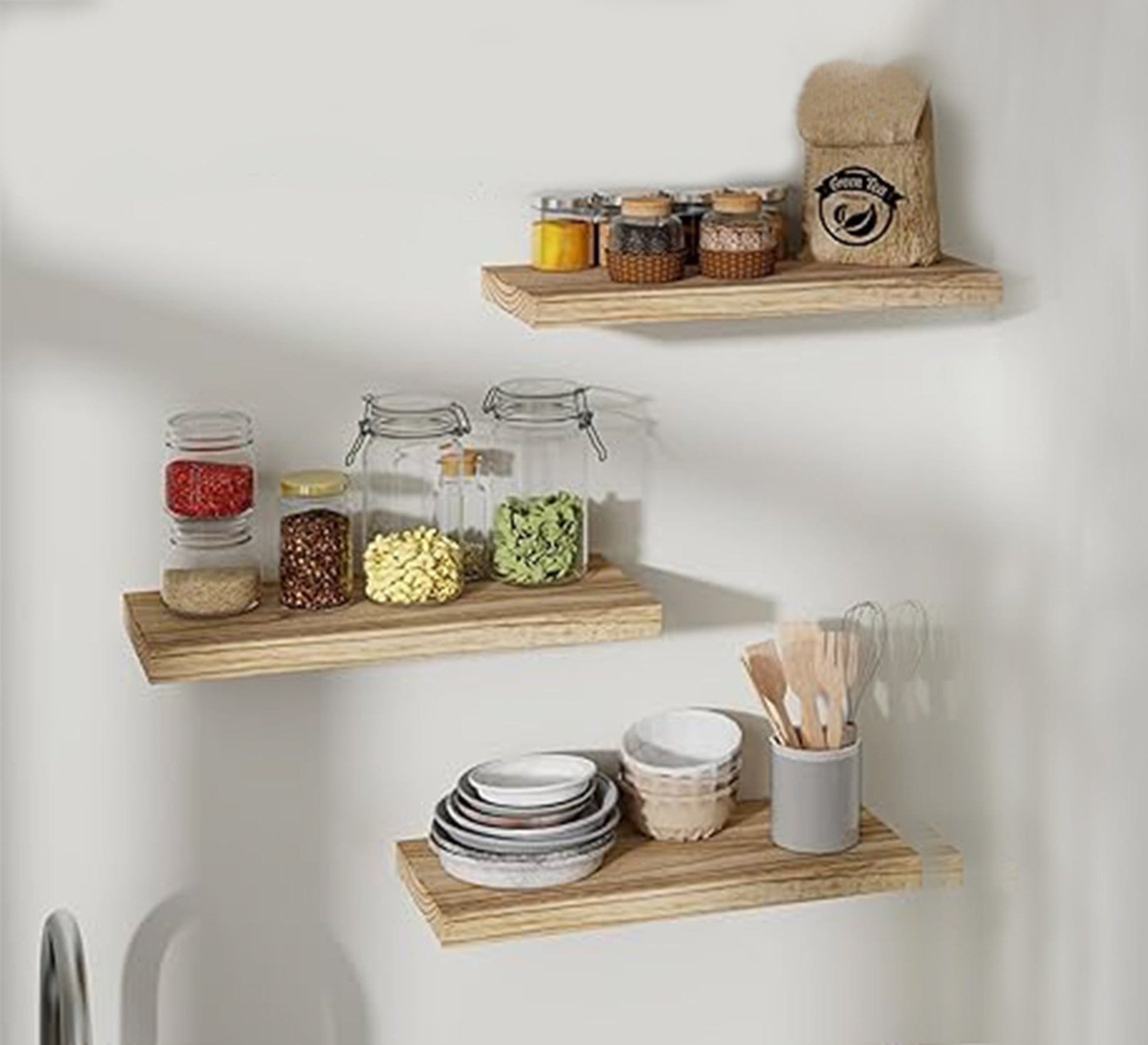 Set of Floating Swedish Wood Wall Shelves - Vitrine Furniture - Décor