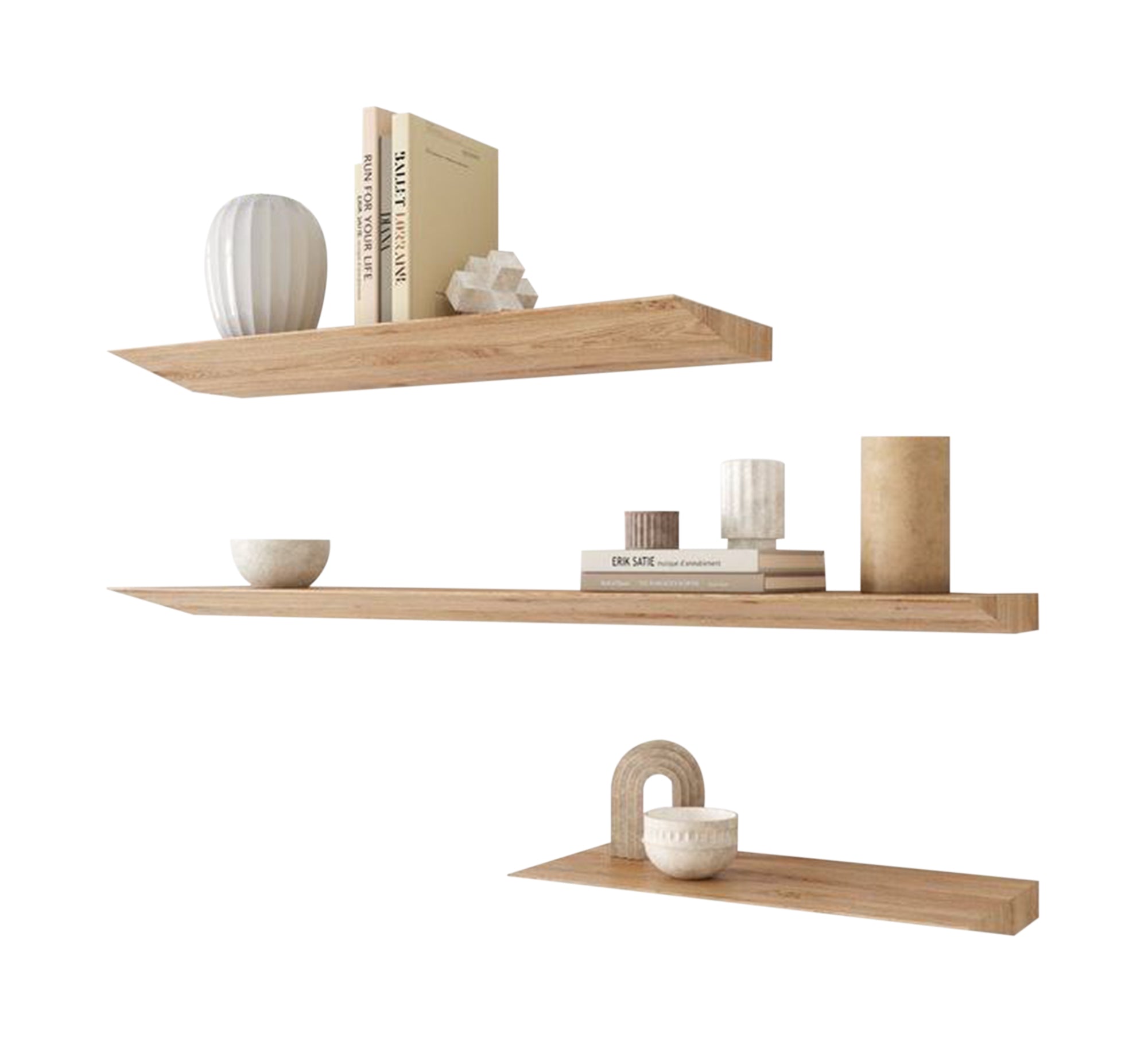 Set of Oak Wood Wall Shelves - Vitrine Furniture - Décor