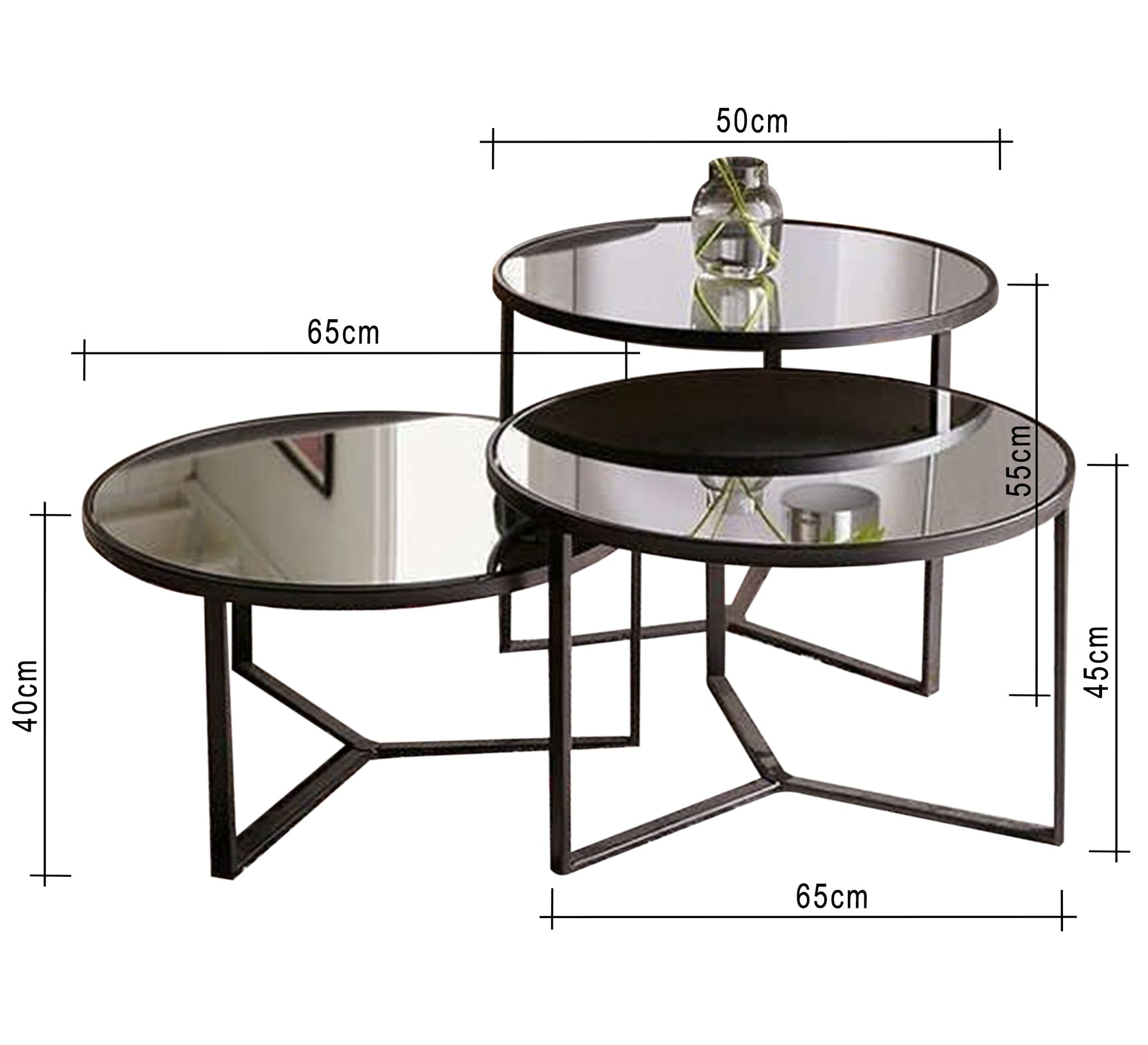 Set of three round tables with a decorative design - Vitrine Furniture - Furniture