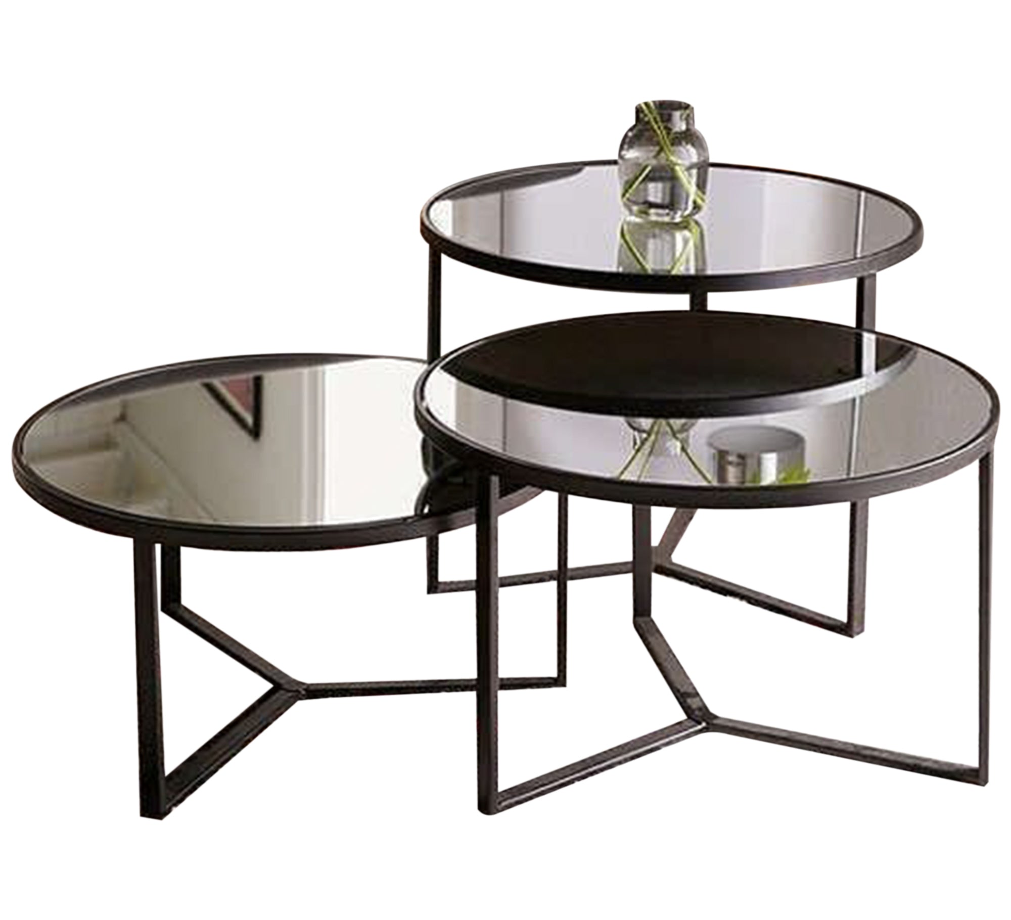 Set of three round tables with a decorative design - Vitrine Furniture - Furniture
