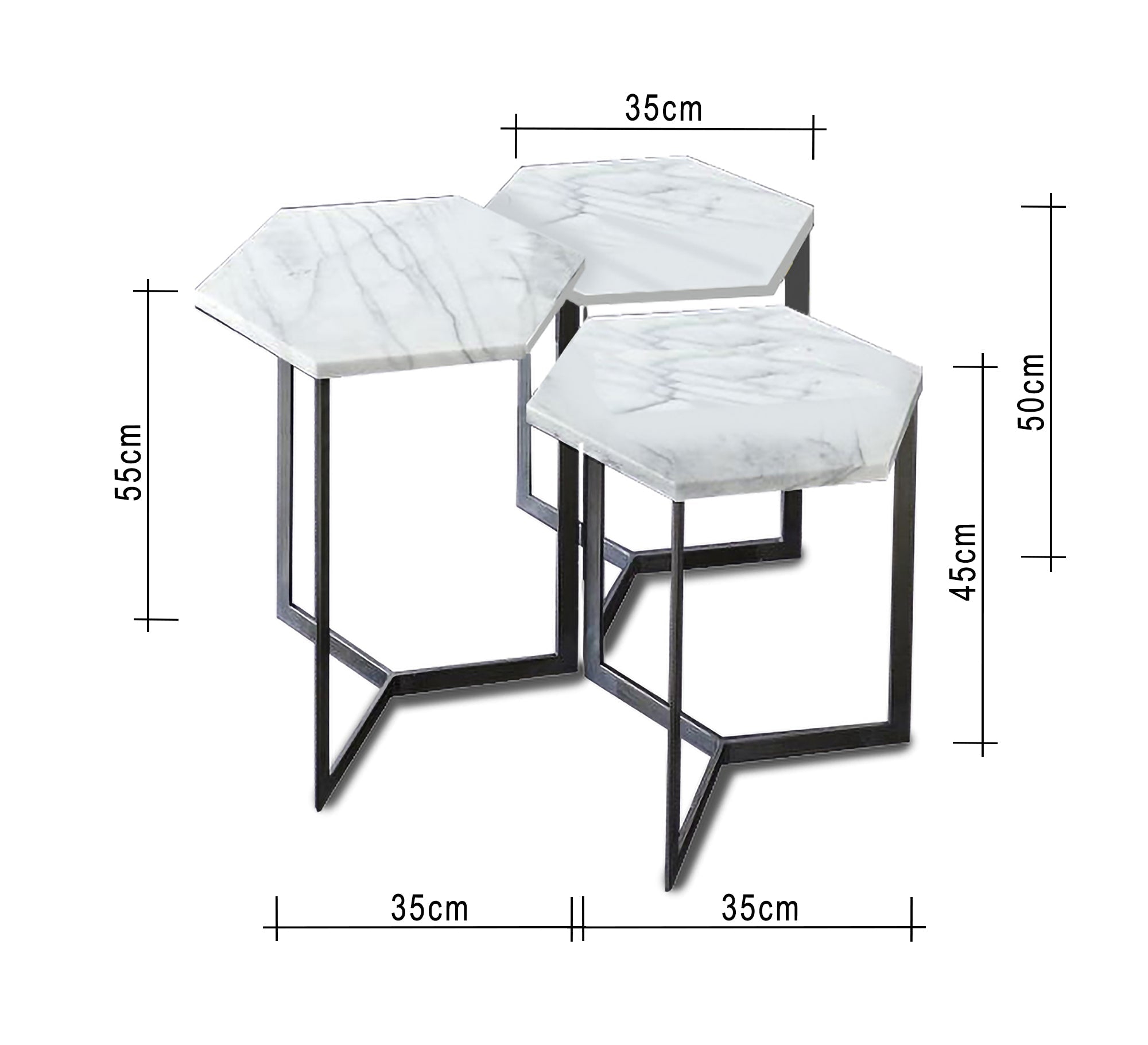 Set of three tables of varying heights with a hexagonal top - Vitrine Furniture - Furniture