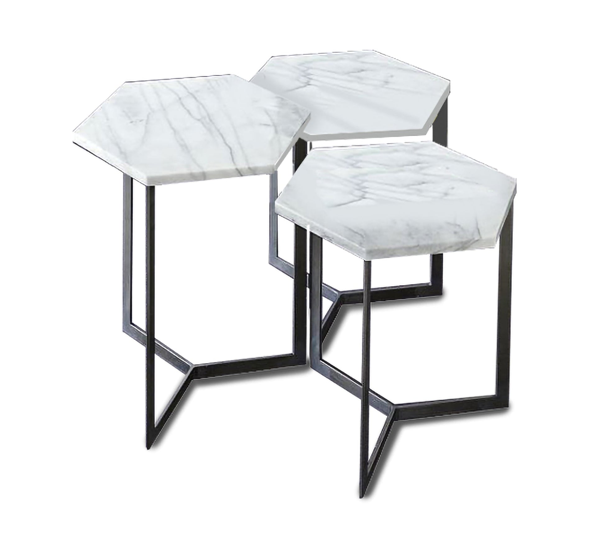 Set of three tables of varying heights with a hexagonal top - Vitrine Furniture - Furniture