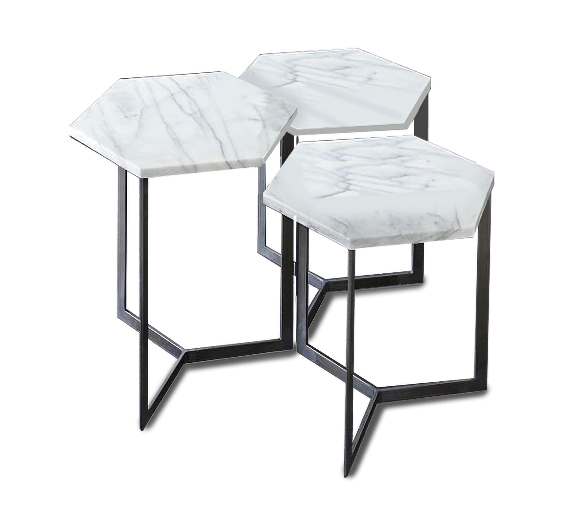 Set of three tables of varying heights with a hexagonal top - Vitrine Furniture - Furniture