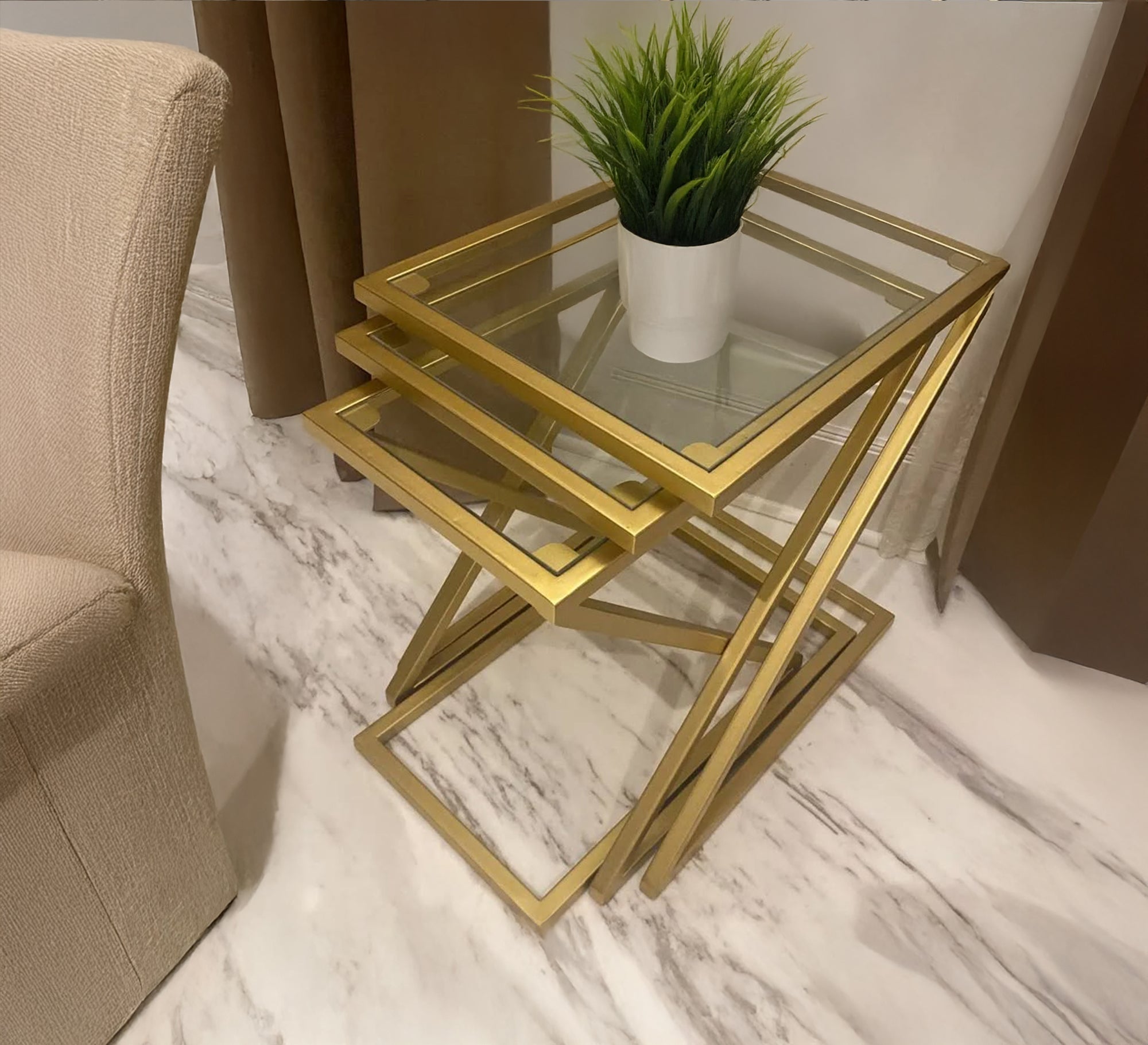 Set of three Z - shaped side tables - Vitrine Furniture - Furniture