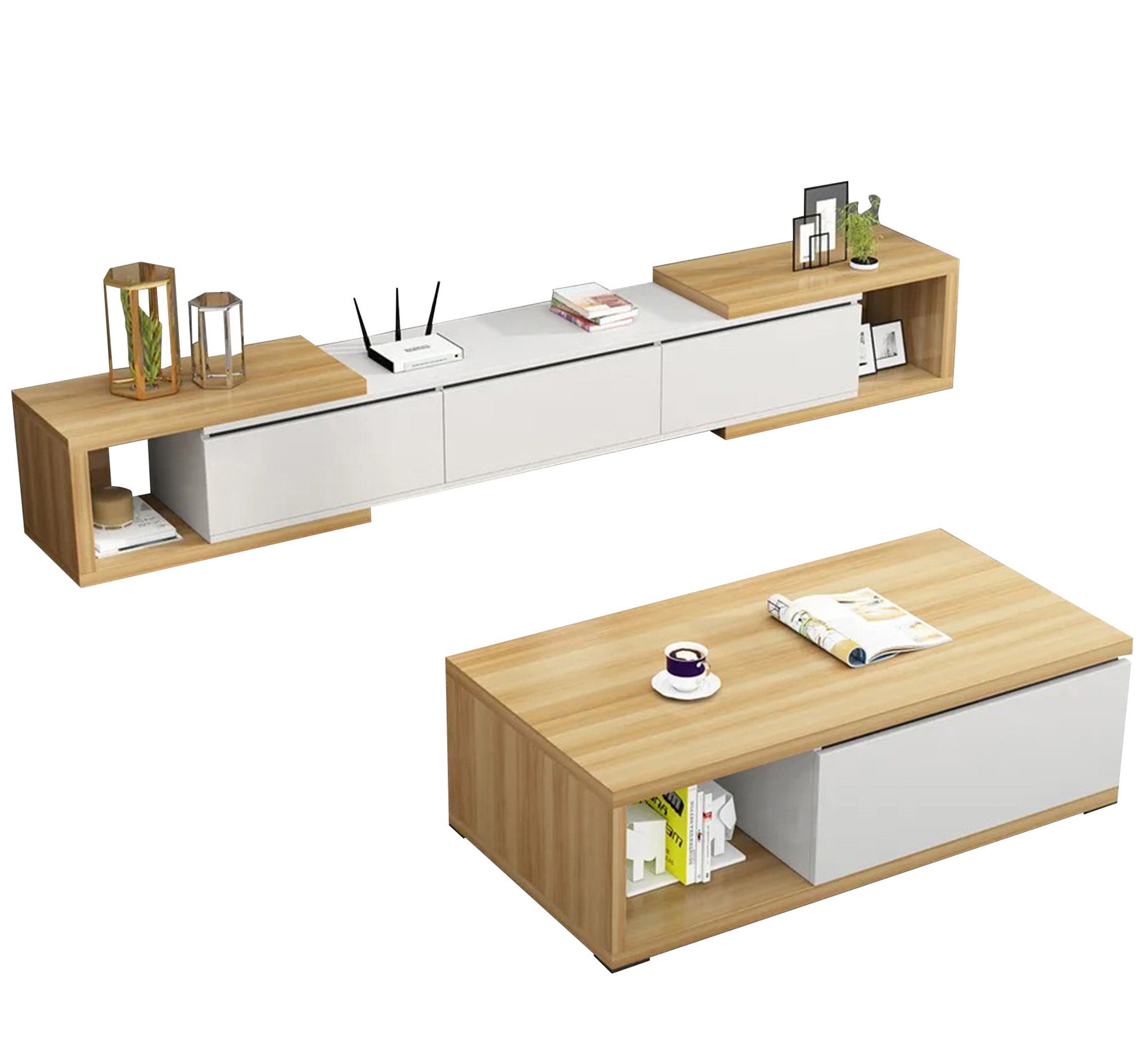 Set of TV table with hollow sides and coffee table - Vitrine Furniture - TV Table & Cabinet