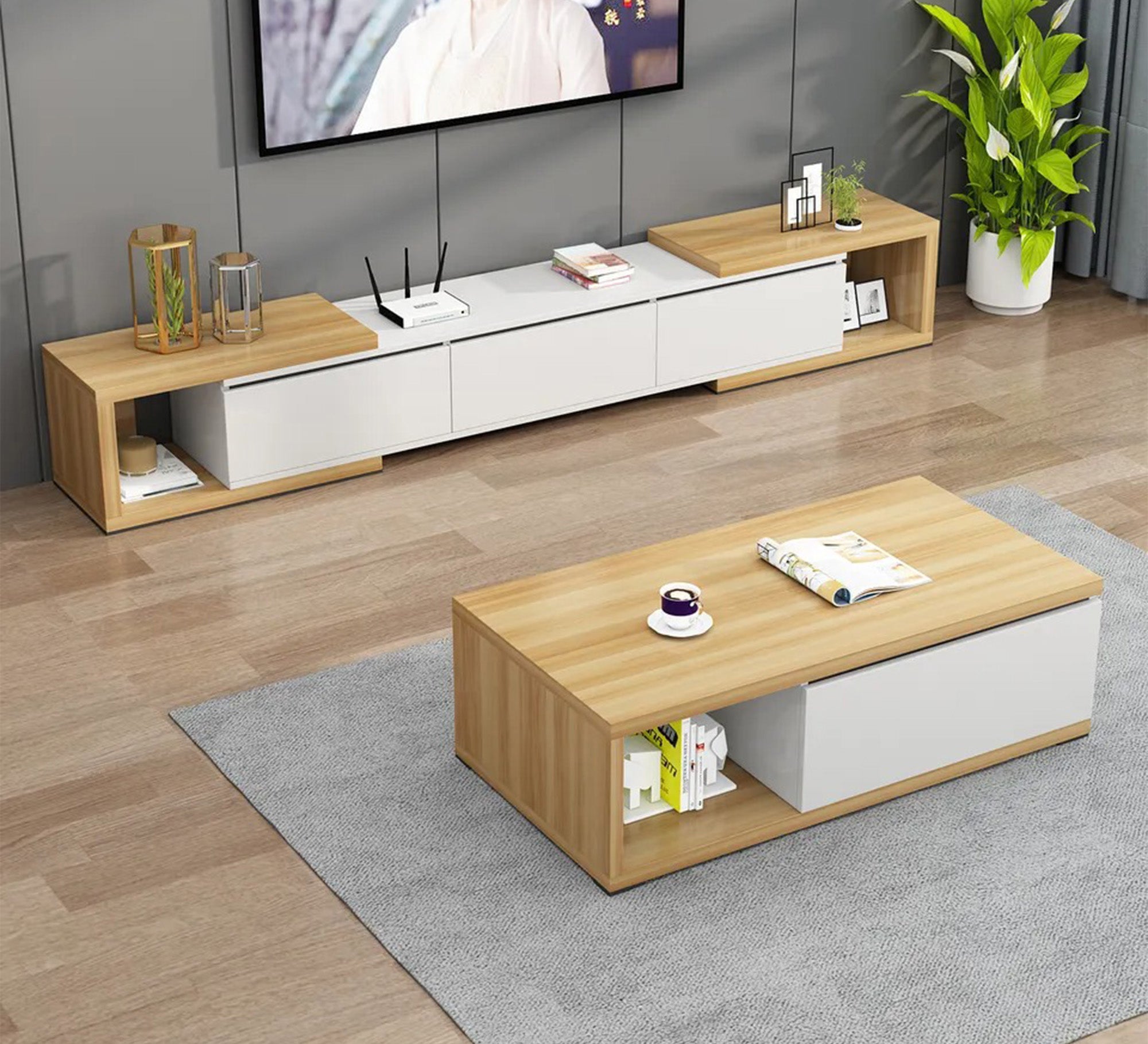Set of TV table with hollow sides and coffee table – Vitrine Furniture