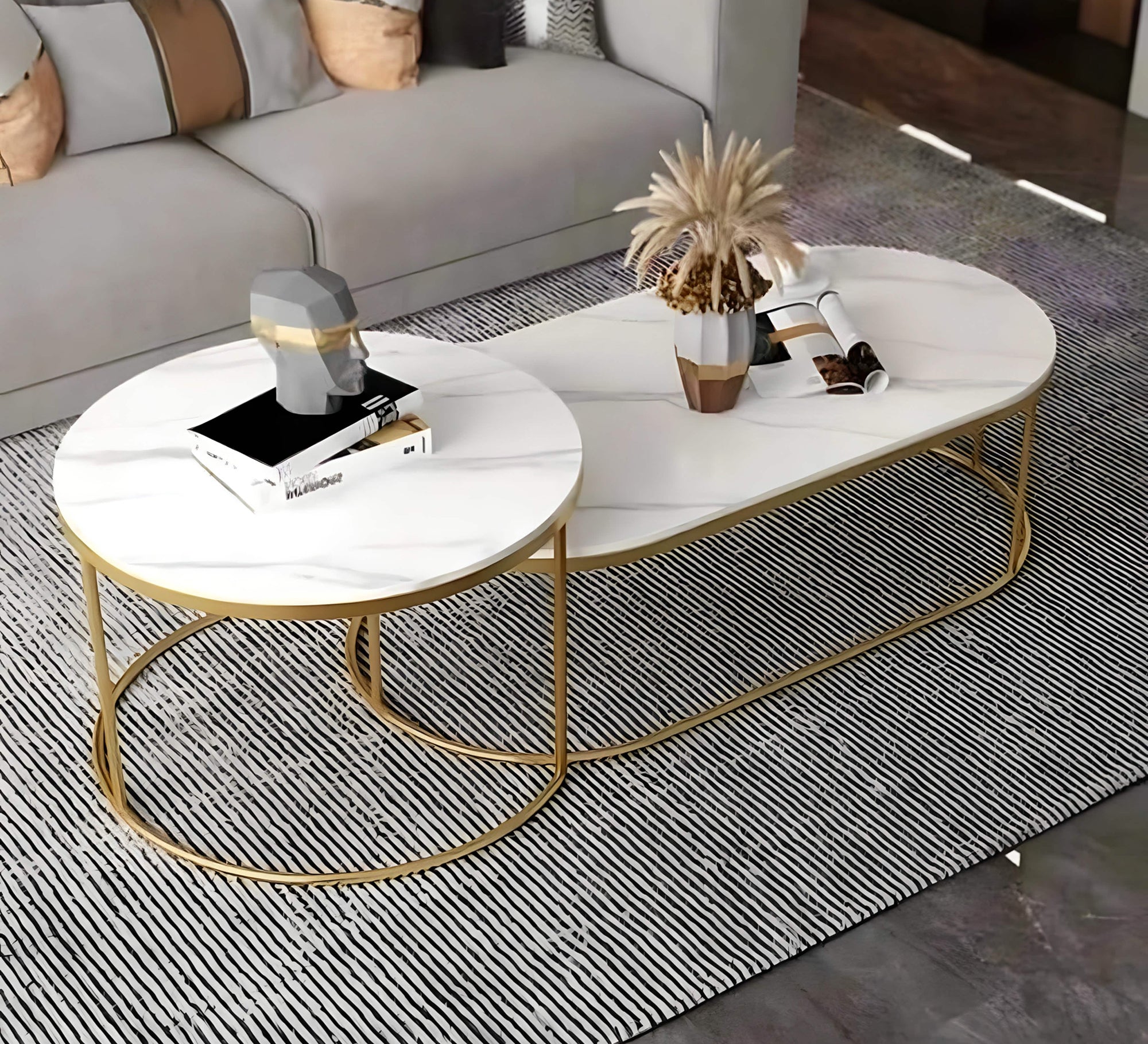 Set of two tables with white Carrara marble - Vitrine Furniture - Furniture