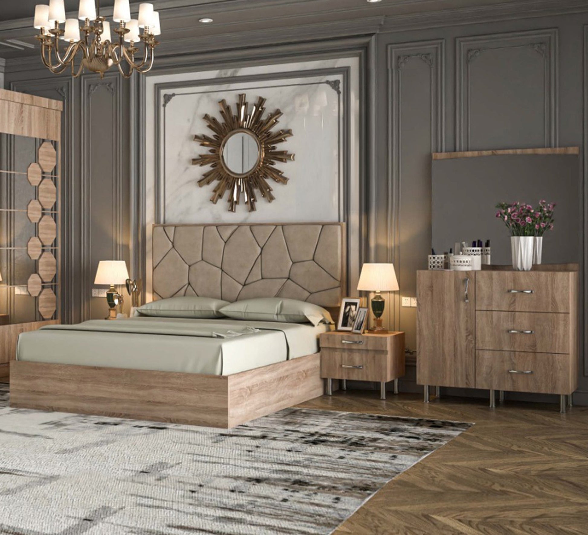 Sharma beige bedroom - Vitrine Furniture - Bed Sets