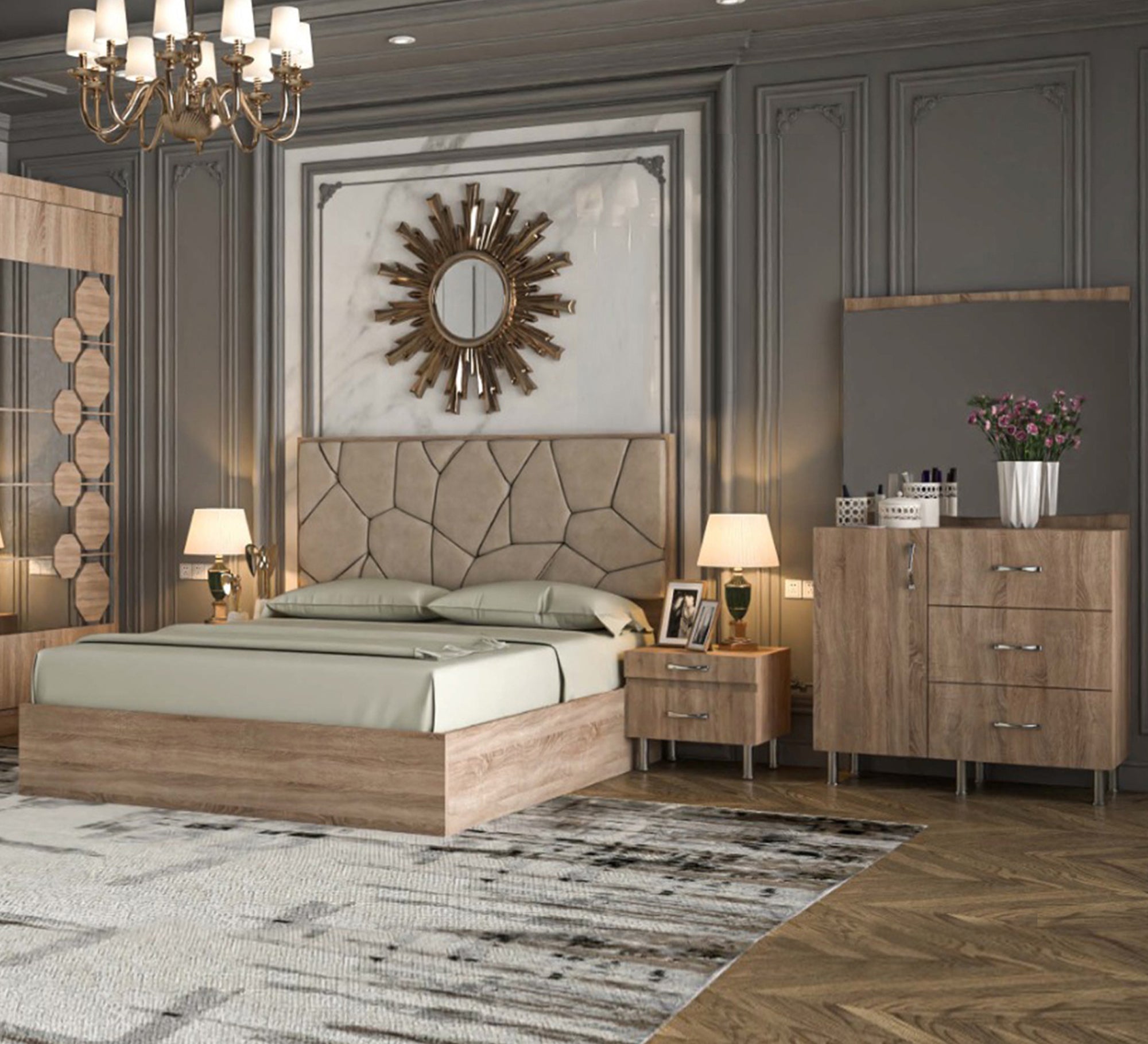 Sharma beige bedroom - Vitrine Furniture - Bed Sets