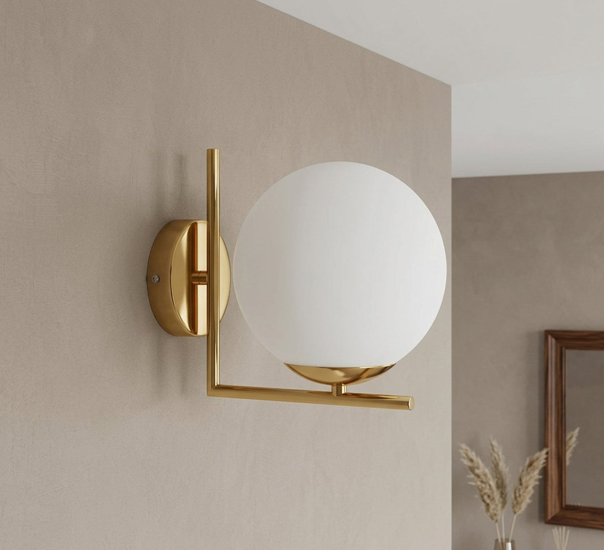 Shiny Gold L-Frame Globe Wall Sconce - Vitrine Furniture - Wall Sconce