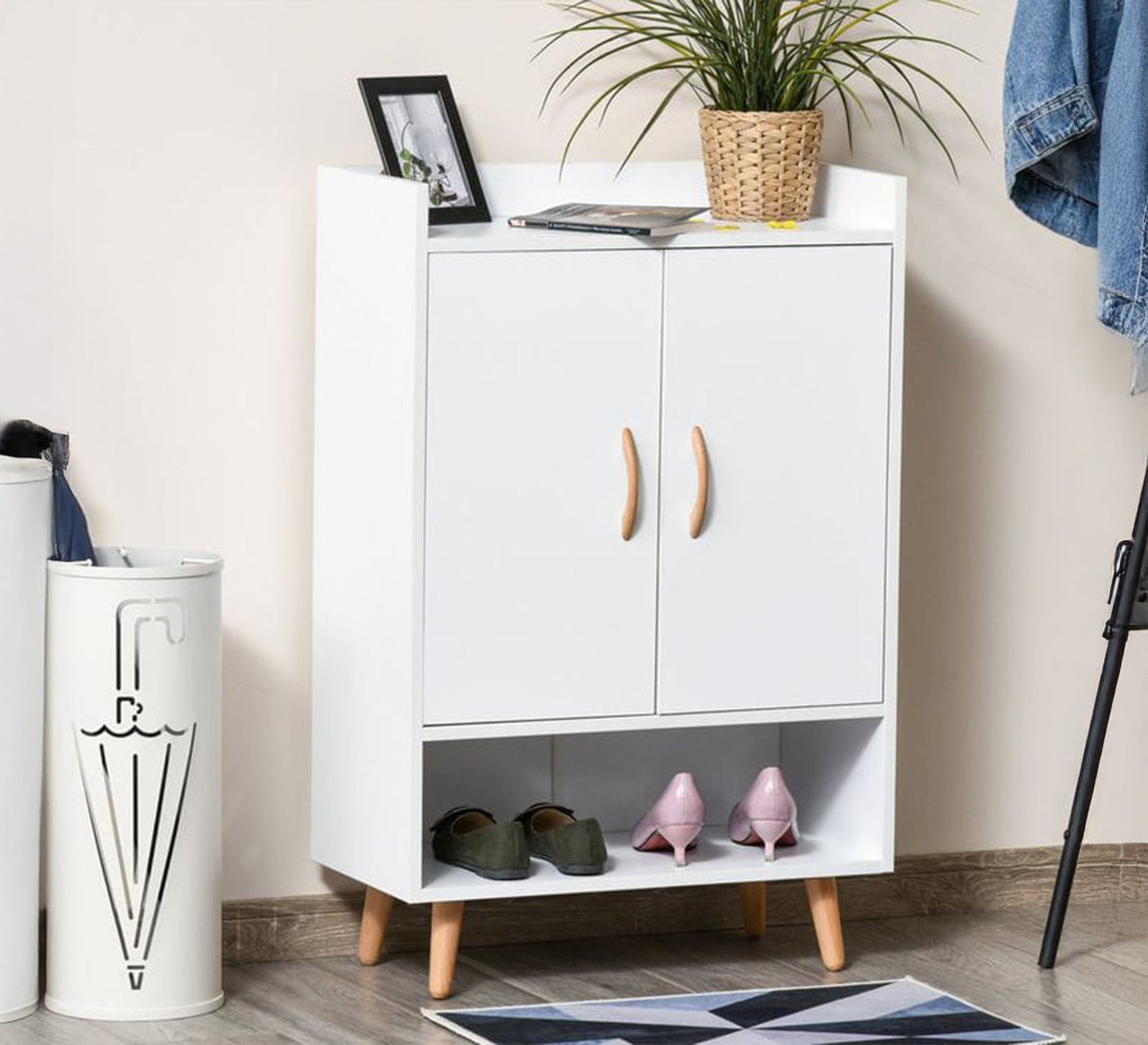 Shoe cabinet with hinged doors and open lower shelf - Vitrine Furniture - Furniture