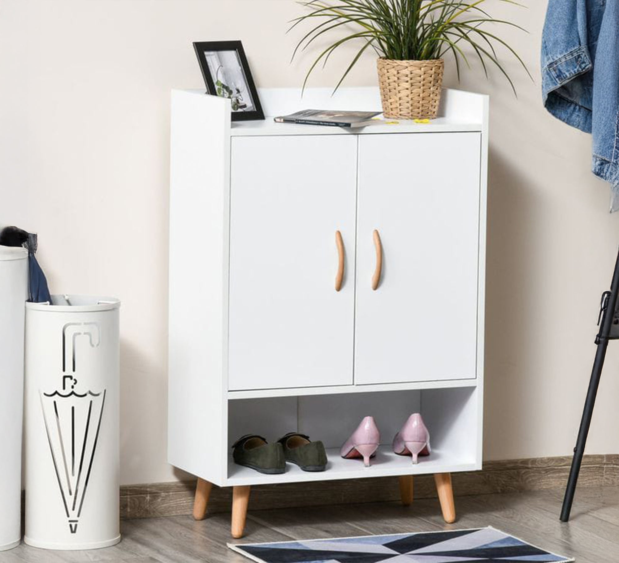Shoe cabinet with hinged doors and open lower shelf - Vitrine Furniture - Furniture