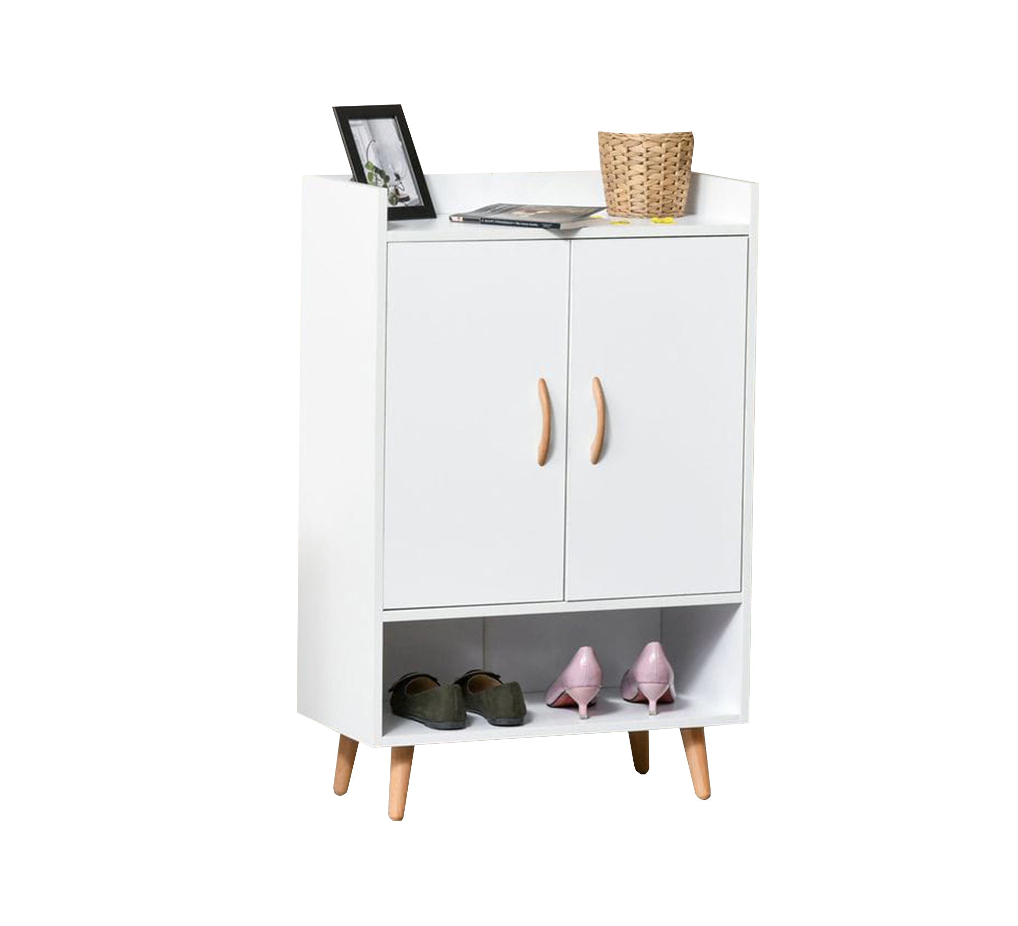 Shoe cabinet with hinged doors and open lower shelf - Vitrine Furniture - Furniture