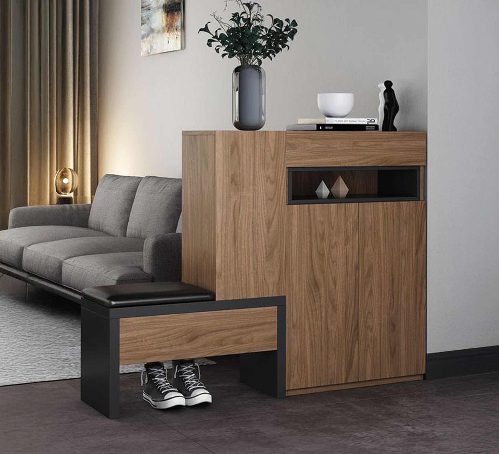 Shoe cabinet with side bench - Vitrine Furniture - Furniture