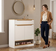 Shoe Rack: 2 Doors, Lower Shelf, and Drawer - Vitrine Furniture - Shoe Racks