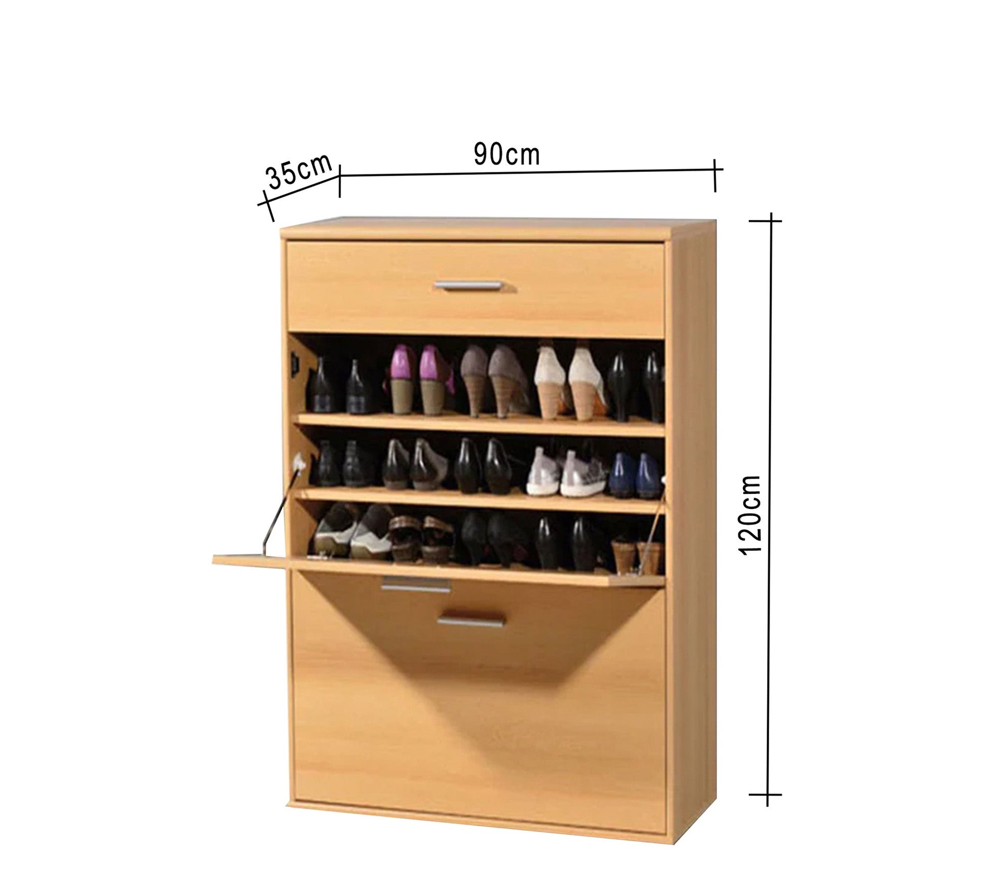 Shoe rack with a drawer and two flap doors - Vitrine Furniture - Shoe Racks