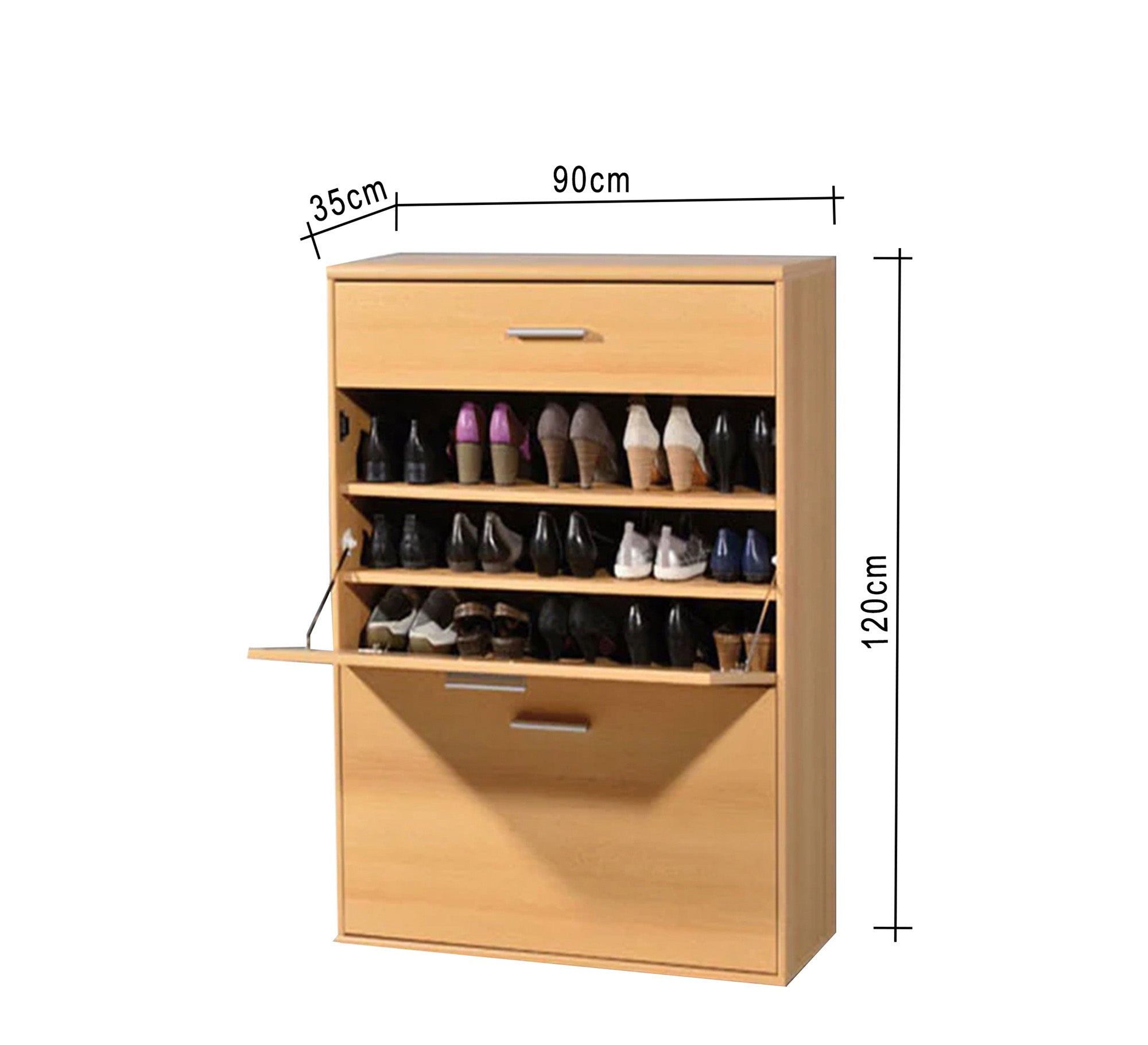 Shoe rack with a drawer and two flap doors - Vitrine Furniture - Shoe Racks